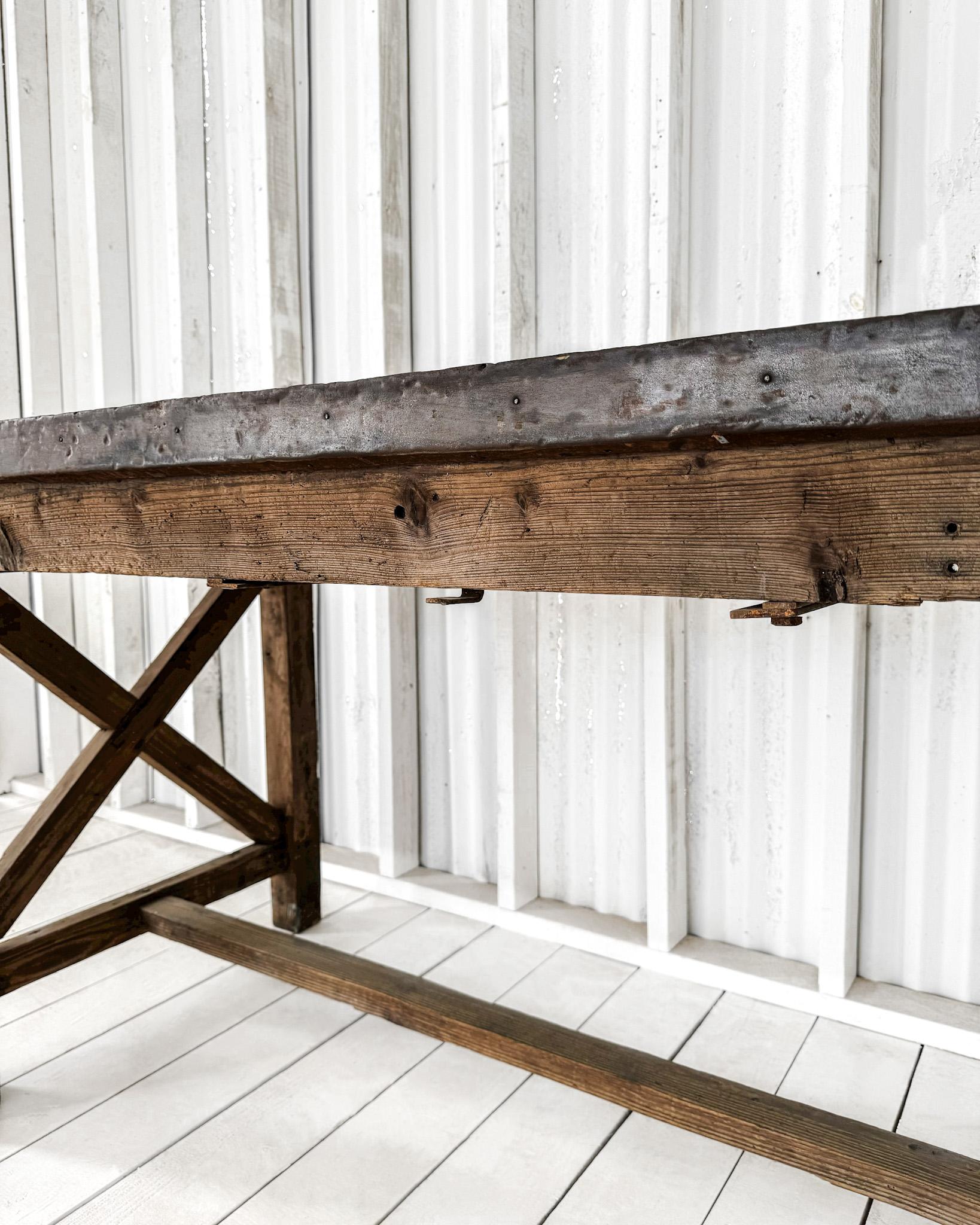19th Century Rustic French Worktable with Metal Top For Sale 12