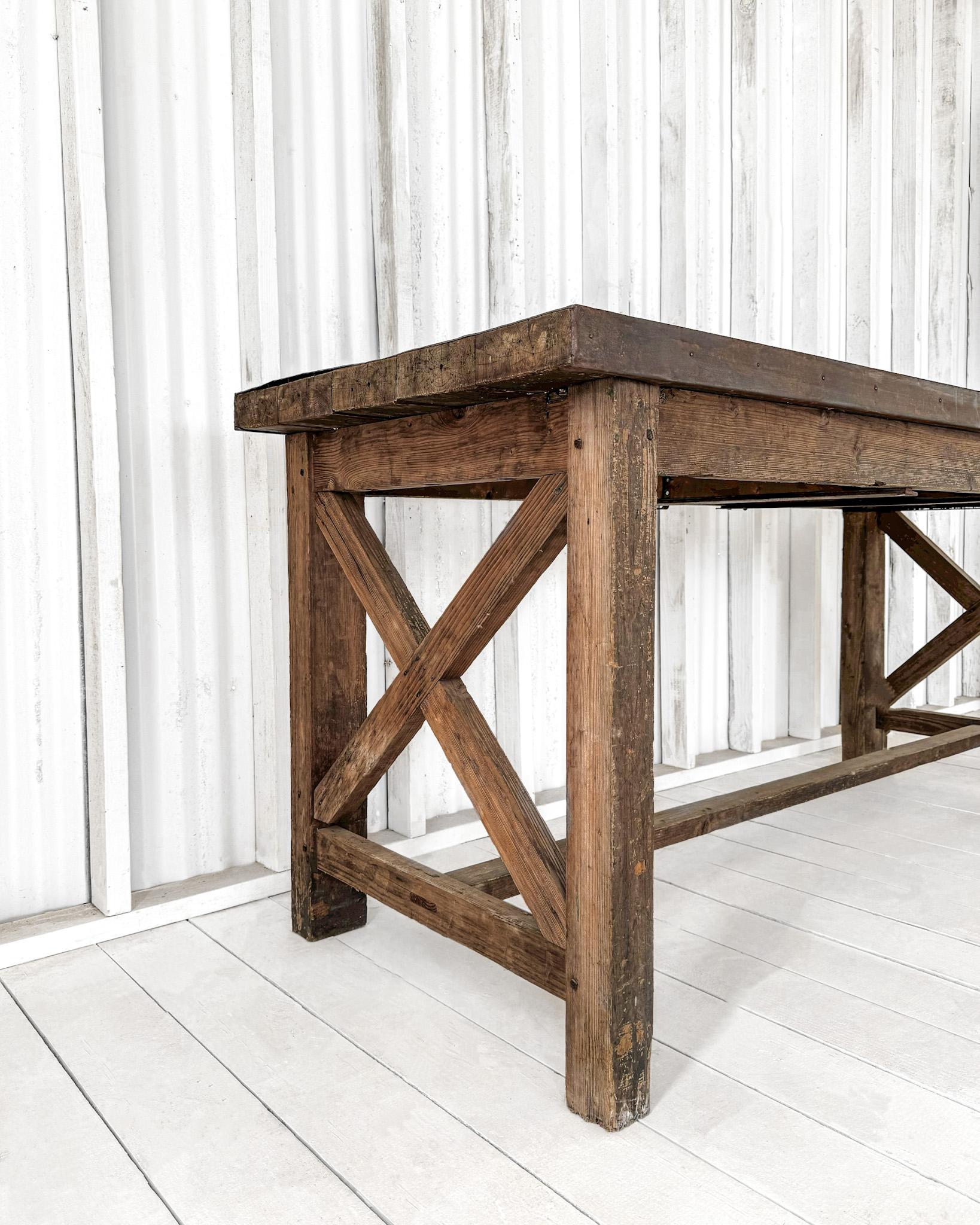 19th Century Rustic French Worktable with Metal Top For Sale 2