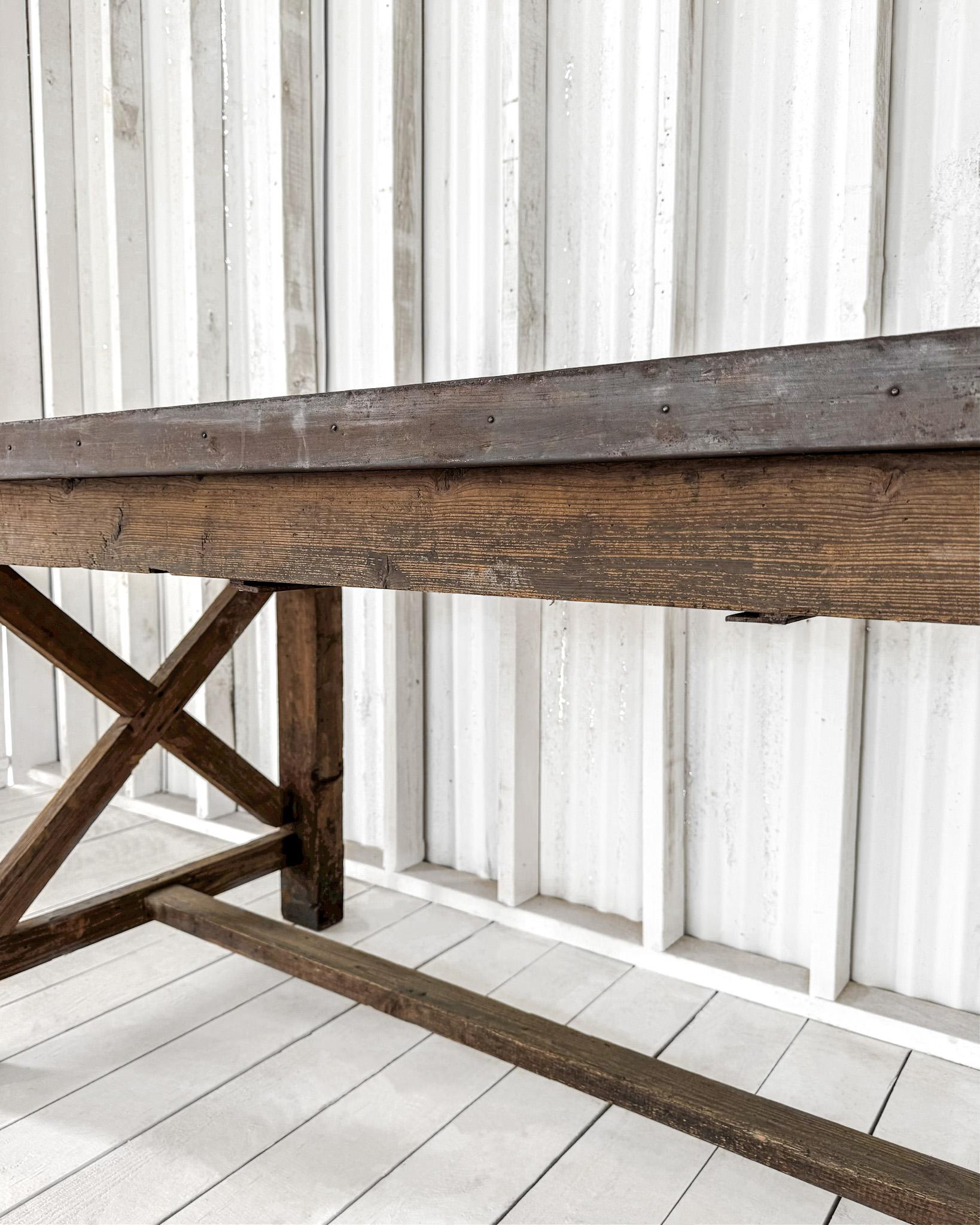 19th Century Rustic French Worktable with Metal Top For Sale 5