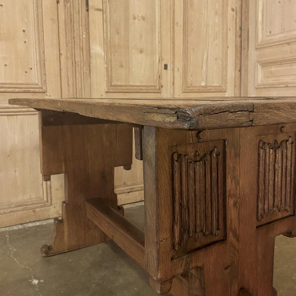 19th Century Rustic Gothic Oak Trestle Table 7