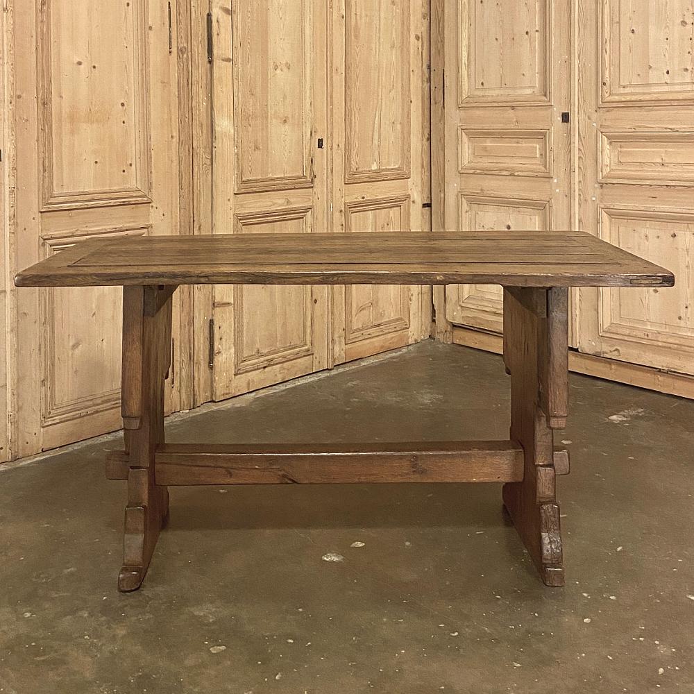 French 19th Century Rustic Gothic Oak Trestle Table