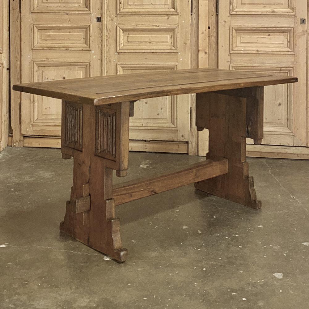 Hand-Crafted 19th Century Rustic Gothic Oak Trestle Table