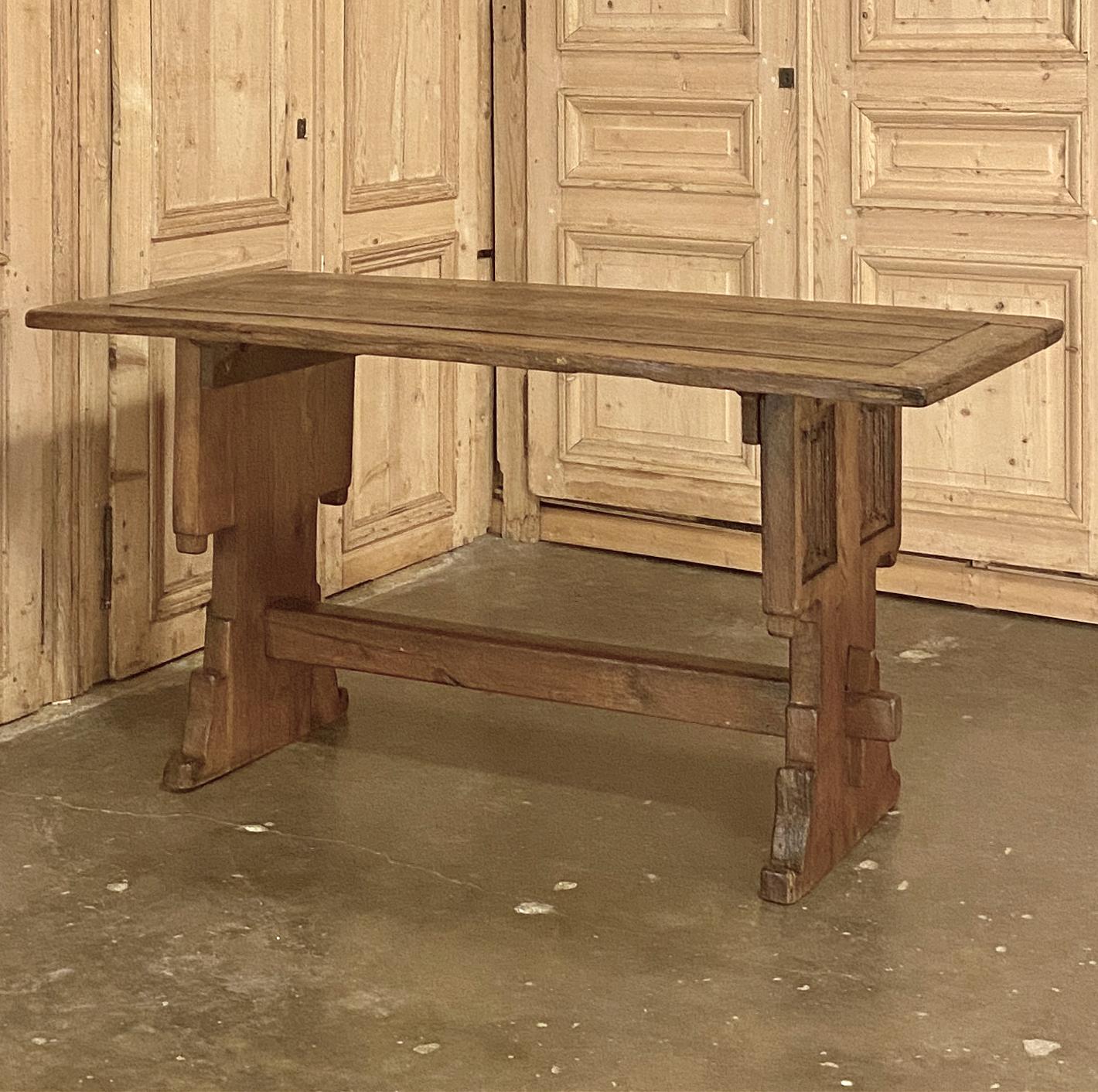 19th Century Rustic Gothic Oak Trestle Table In Good Condition In Dallas, TX