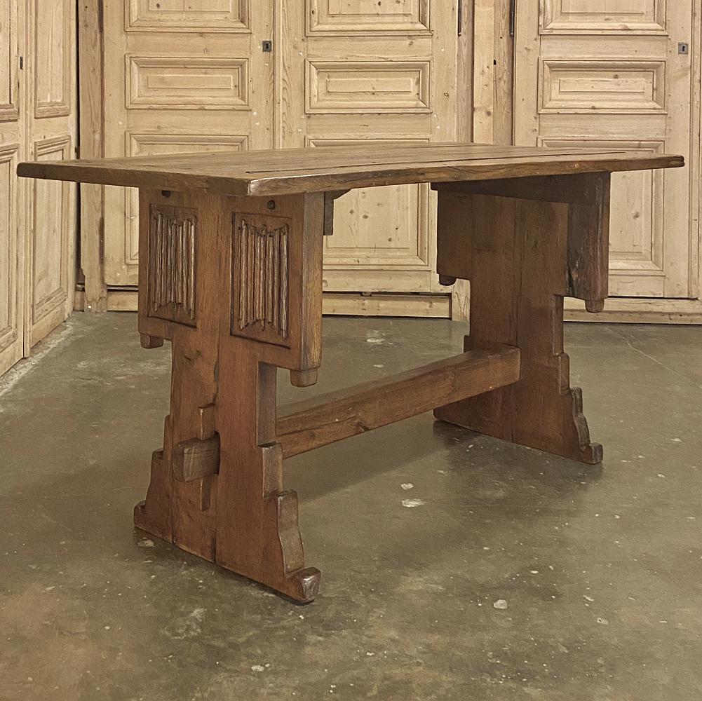 19th Century Rustic Gothic Oak Trestle Table 1