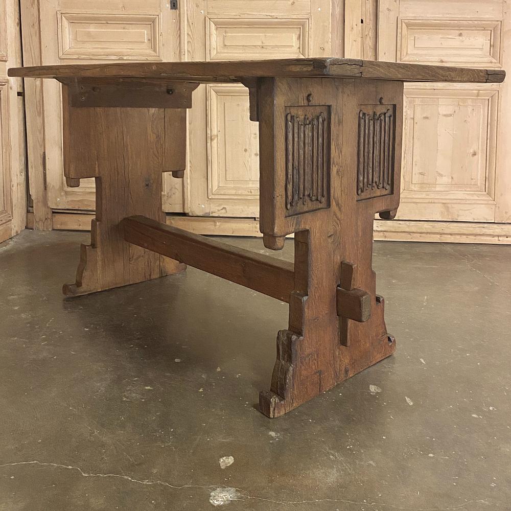 19th Century Rustic Gothic Oak Trestle Table 2