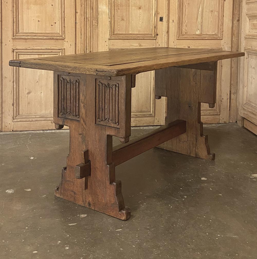 19th Century Rustic Gothic Oak Trestle Table 3