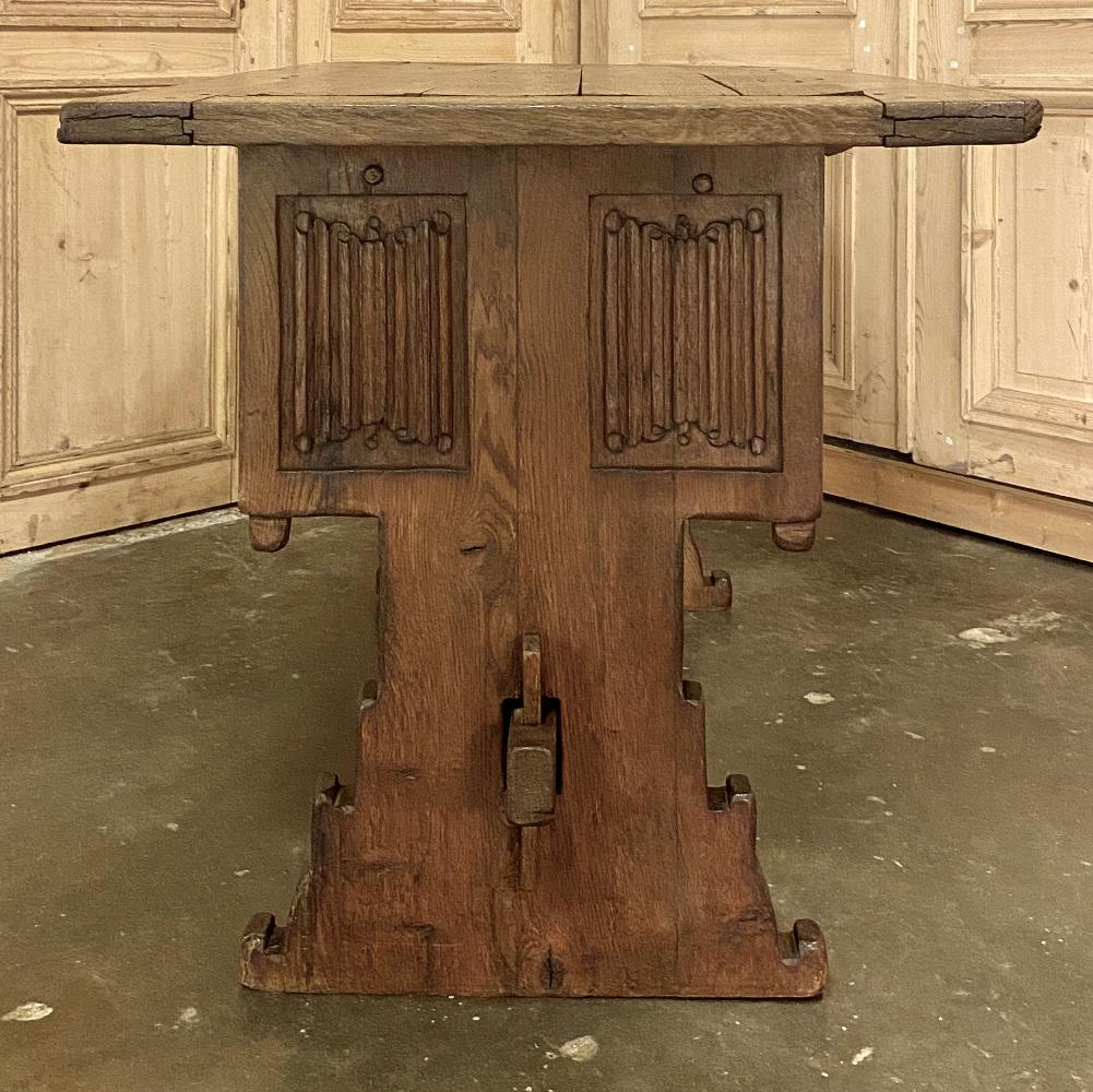 19th Century Rustic Gothic Oak Trestle Table 4