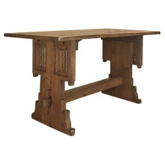 19th Century Rustic Gothic Oak Trestle Table