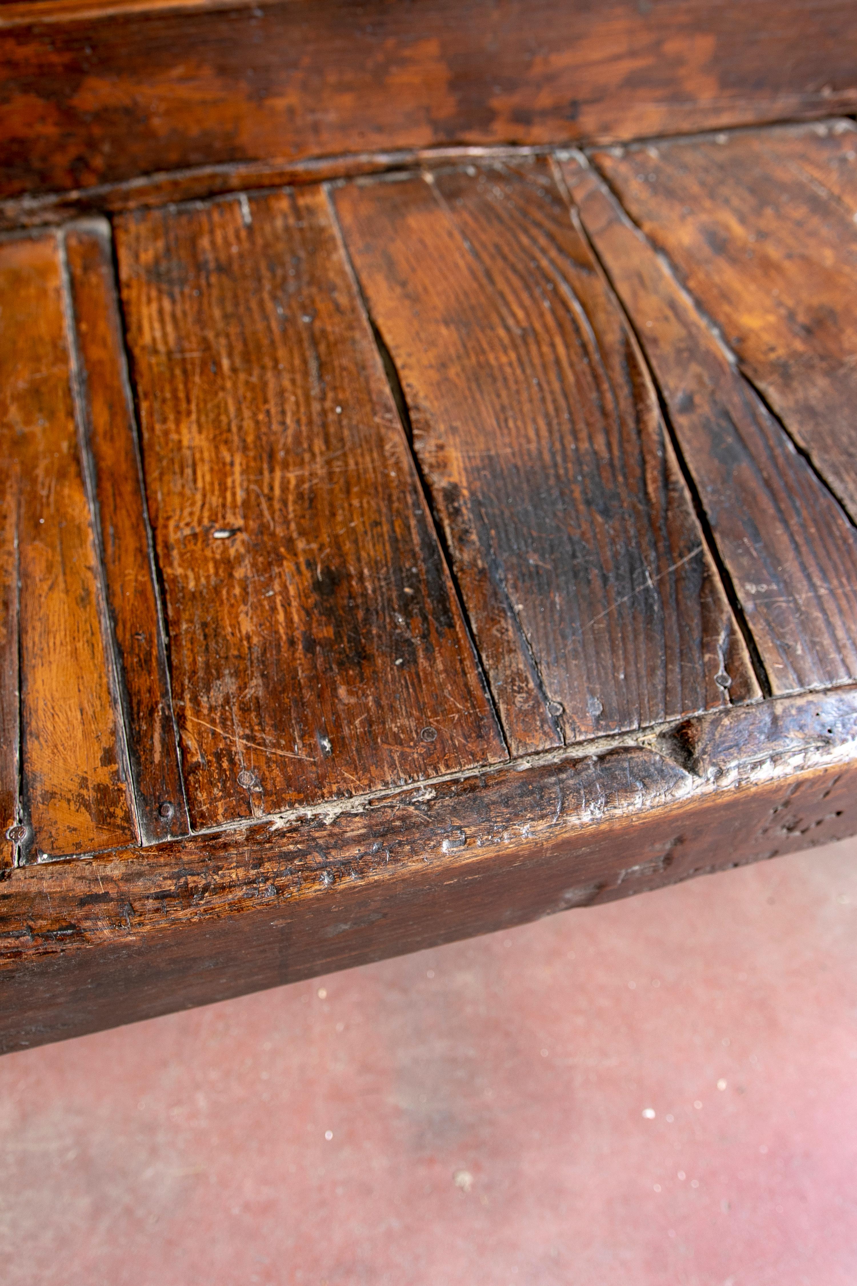 19th Century Rustic Hand Carved Wooden Bench 4