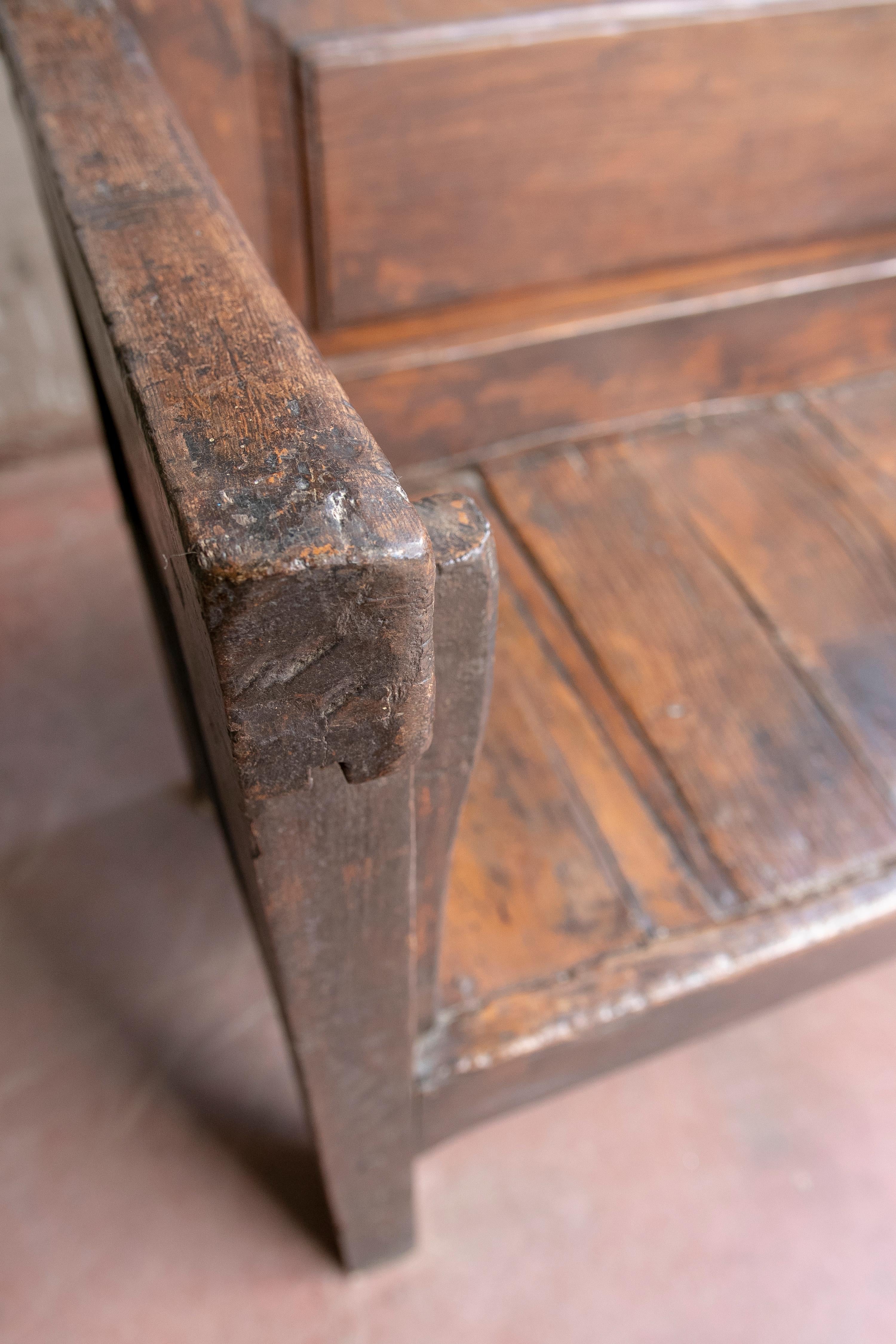 19th Century Rustic Hand Carved Wooden Bench 7
