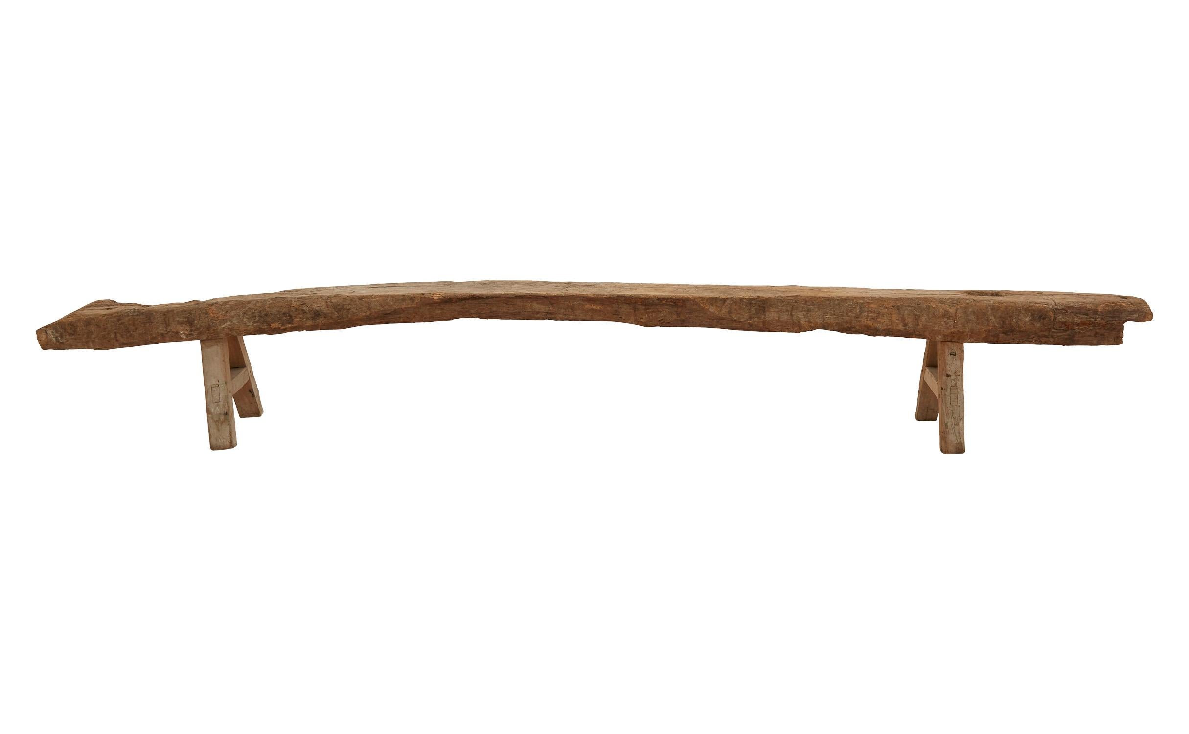 Spanish 19th Century Rustic Hand Hewn Wood Bench