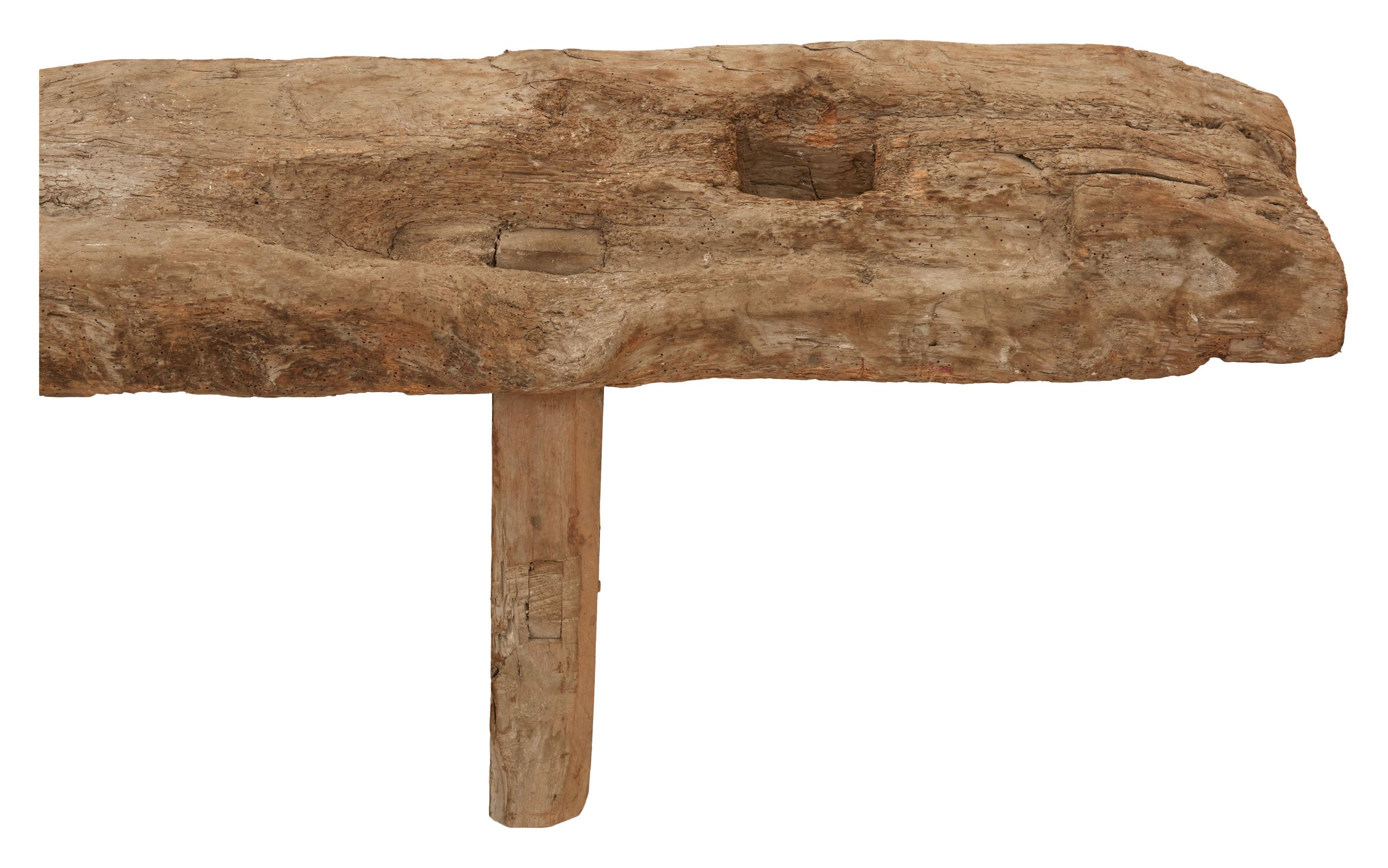 Hand-Carved 19th Century Rustic Hand Hewn Wood Bench