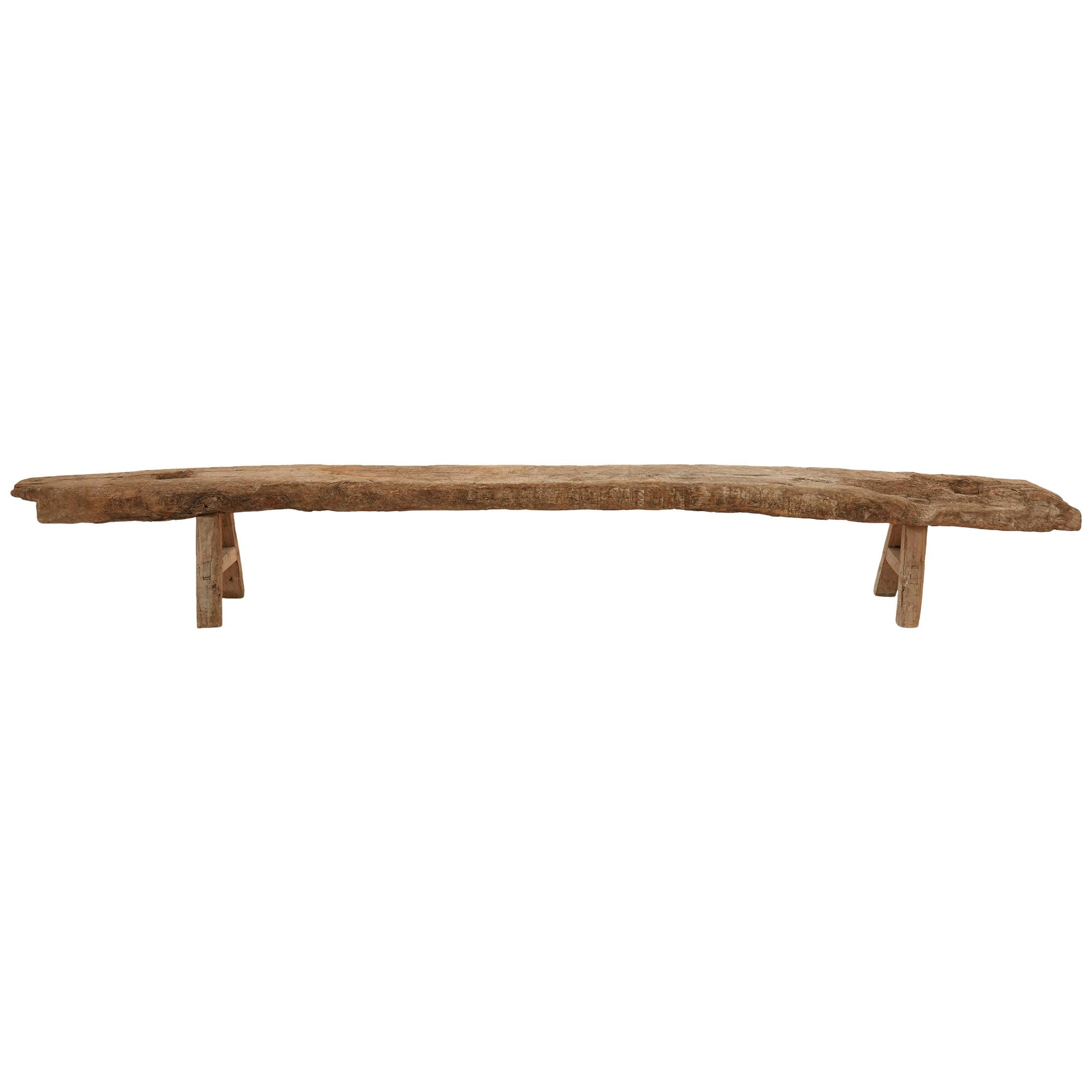 19th Century Rustic Hand Hewn Wood Bench