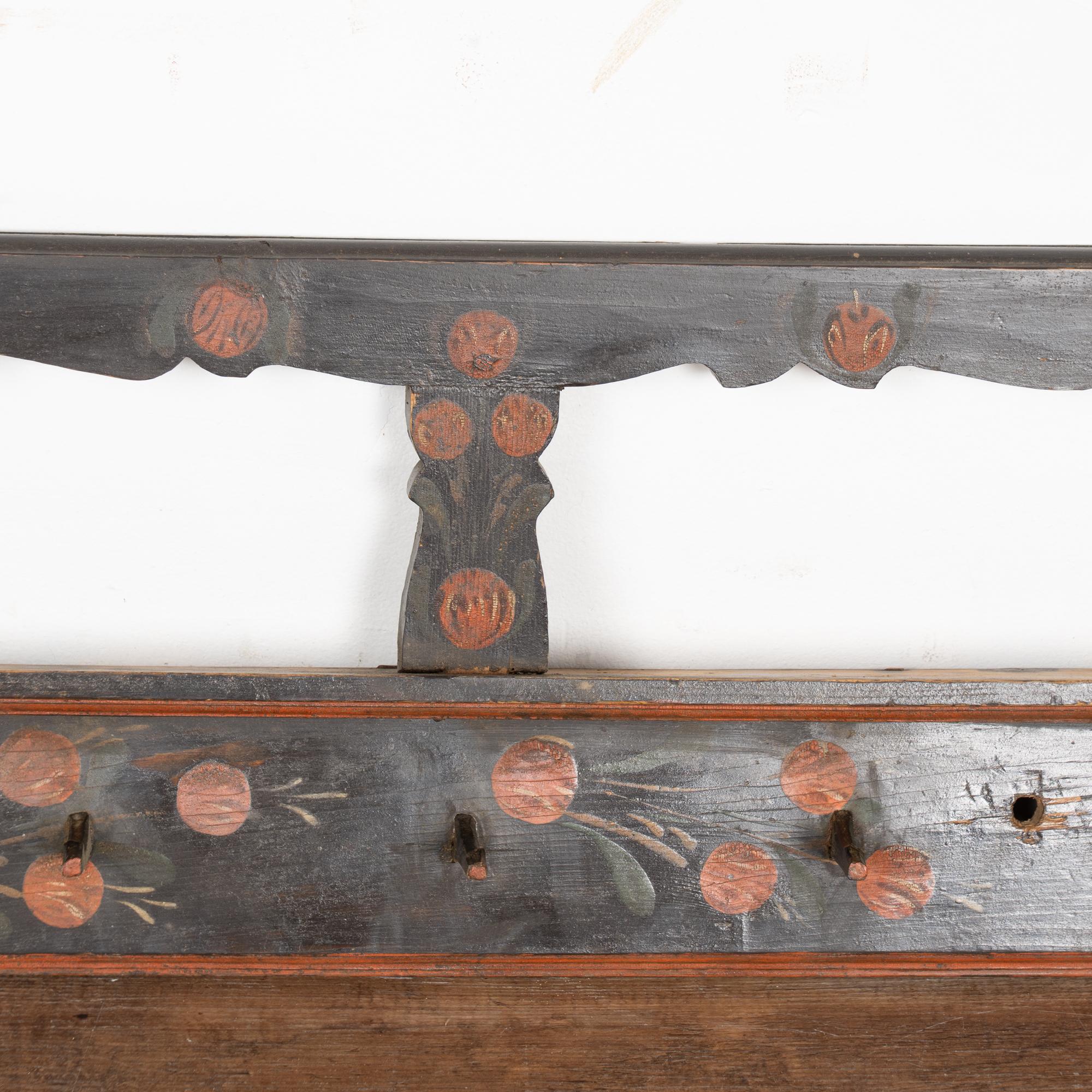 19th Century Rustic Hand-Painted 10 Peg Hanging Rack, Hungary In Good Condition In Round Top, TX