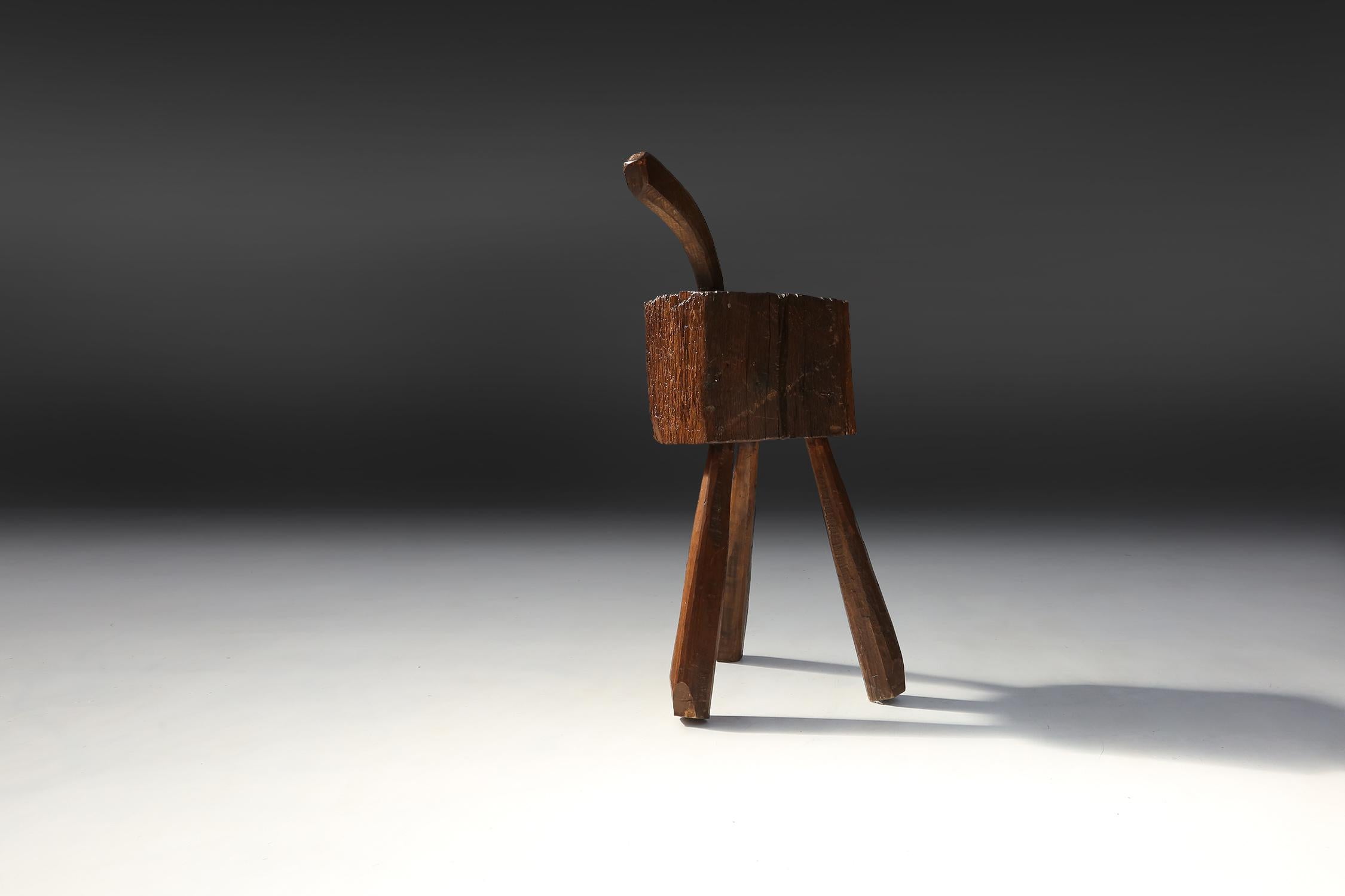 Wood 19th Century Rustic Handmade Stool For Sale