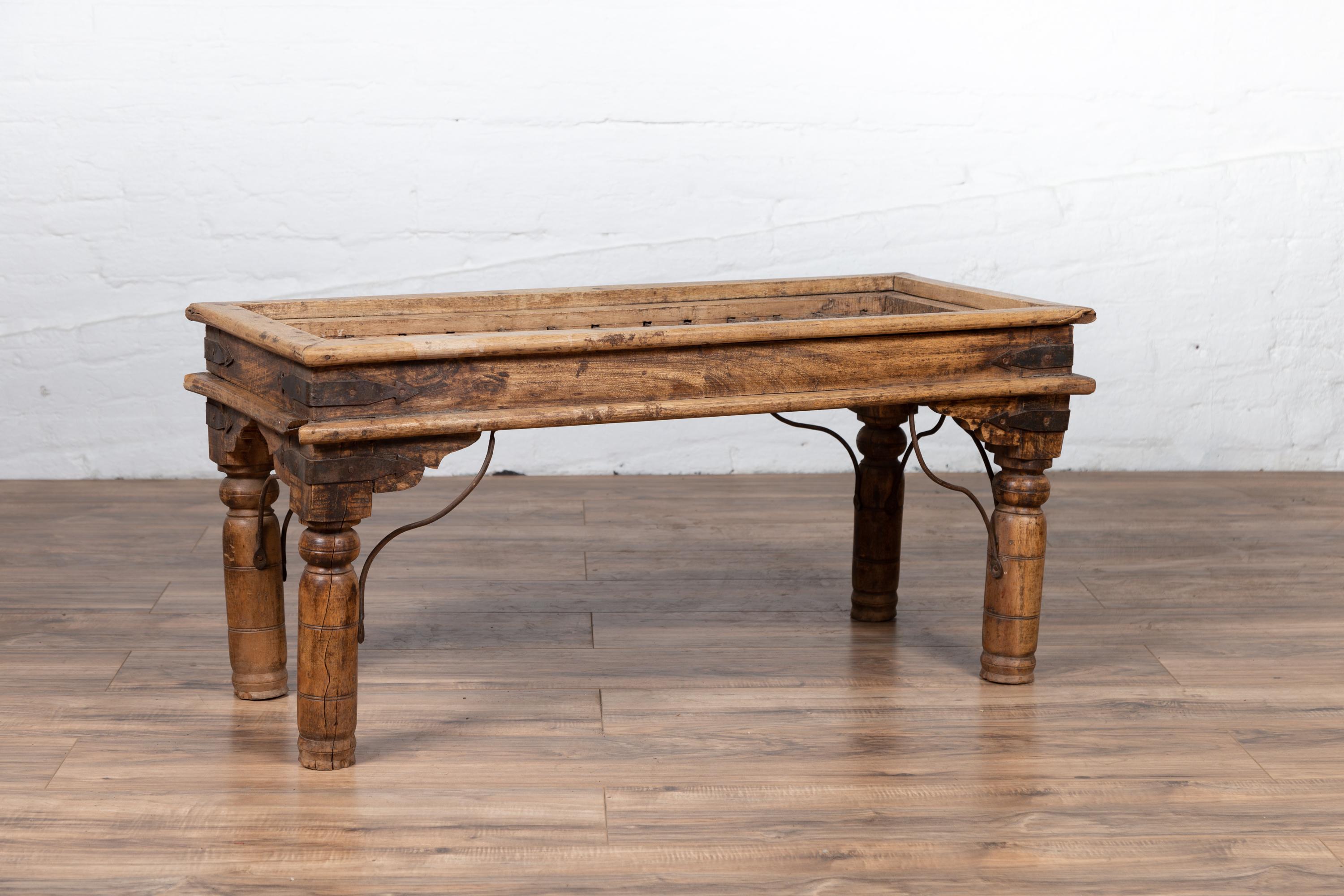 19th Century Rustic Indian Window Grate Coffee Table with Scrolled Iron Motifs 7