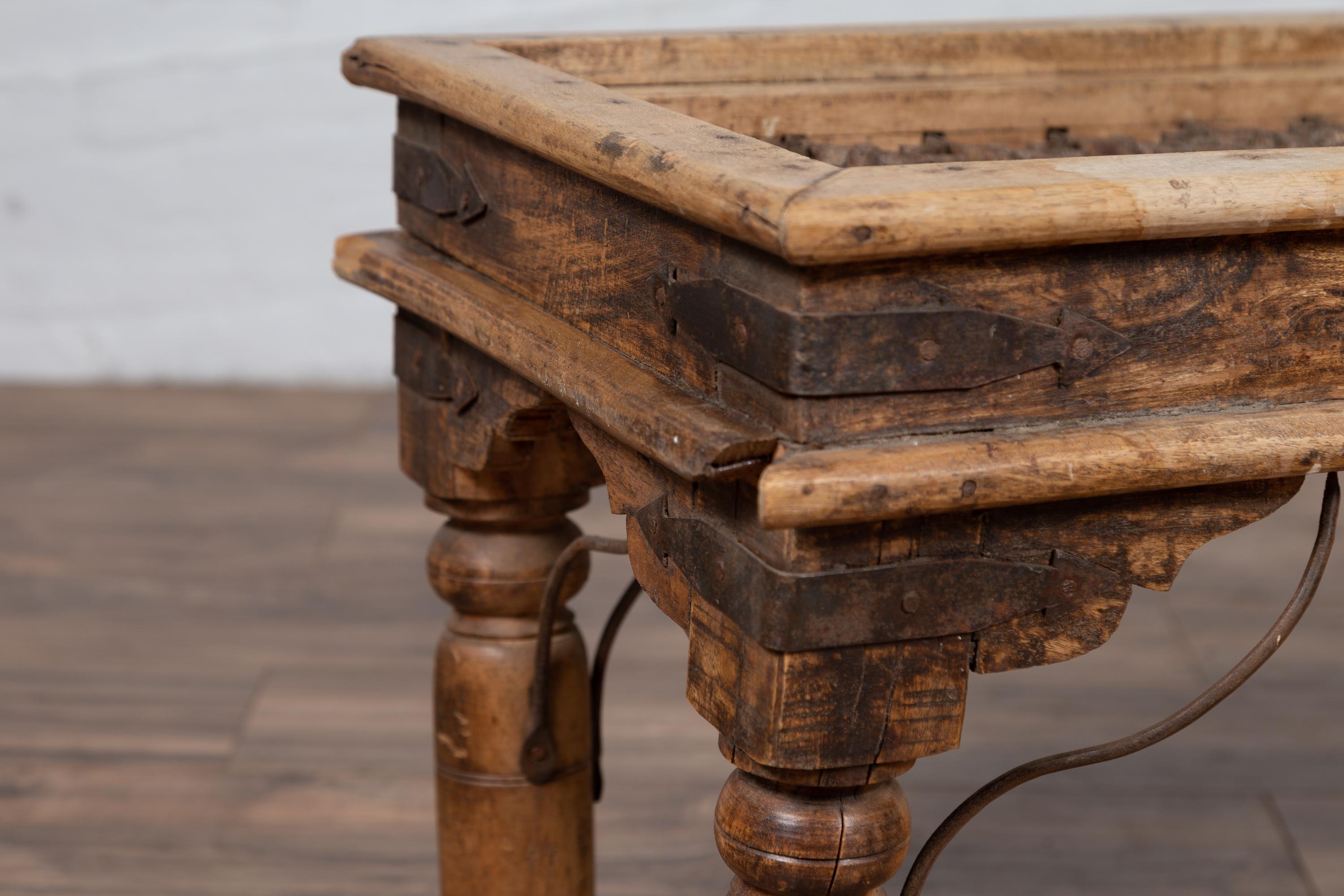 19th Century Rustic Indian Window Grate Coffee Table with Scrolled Iron Motifs 9