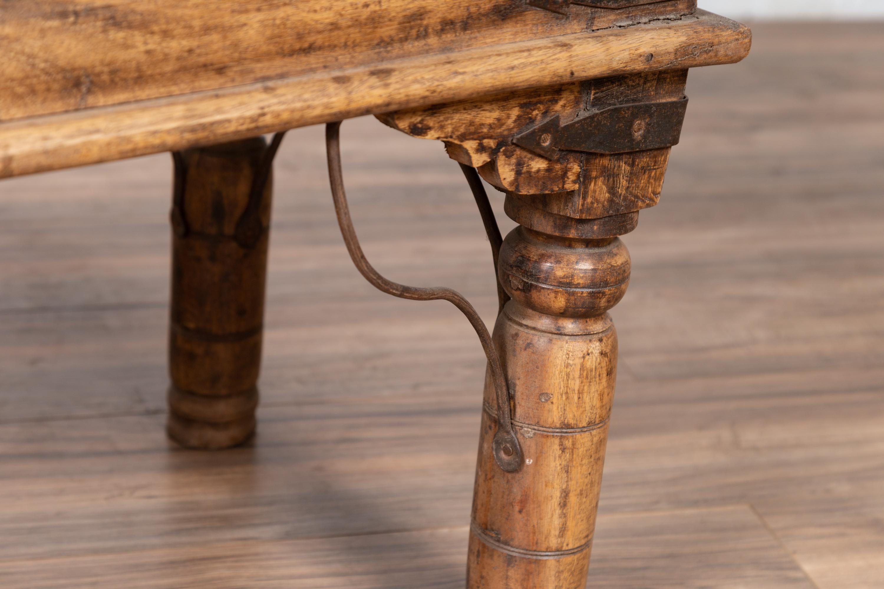 19th Century Rustic Indian Window Grate Coffee Table with Scrolled Iron Motifs 10
