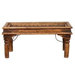 19th Century Rustic Indian Window Grate Coffee Table with Scrolled Iron Motifs