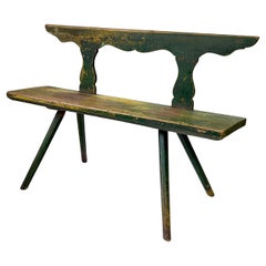19th Century Rustic Italian Bench in Green and Yellow Paint