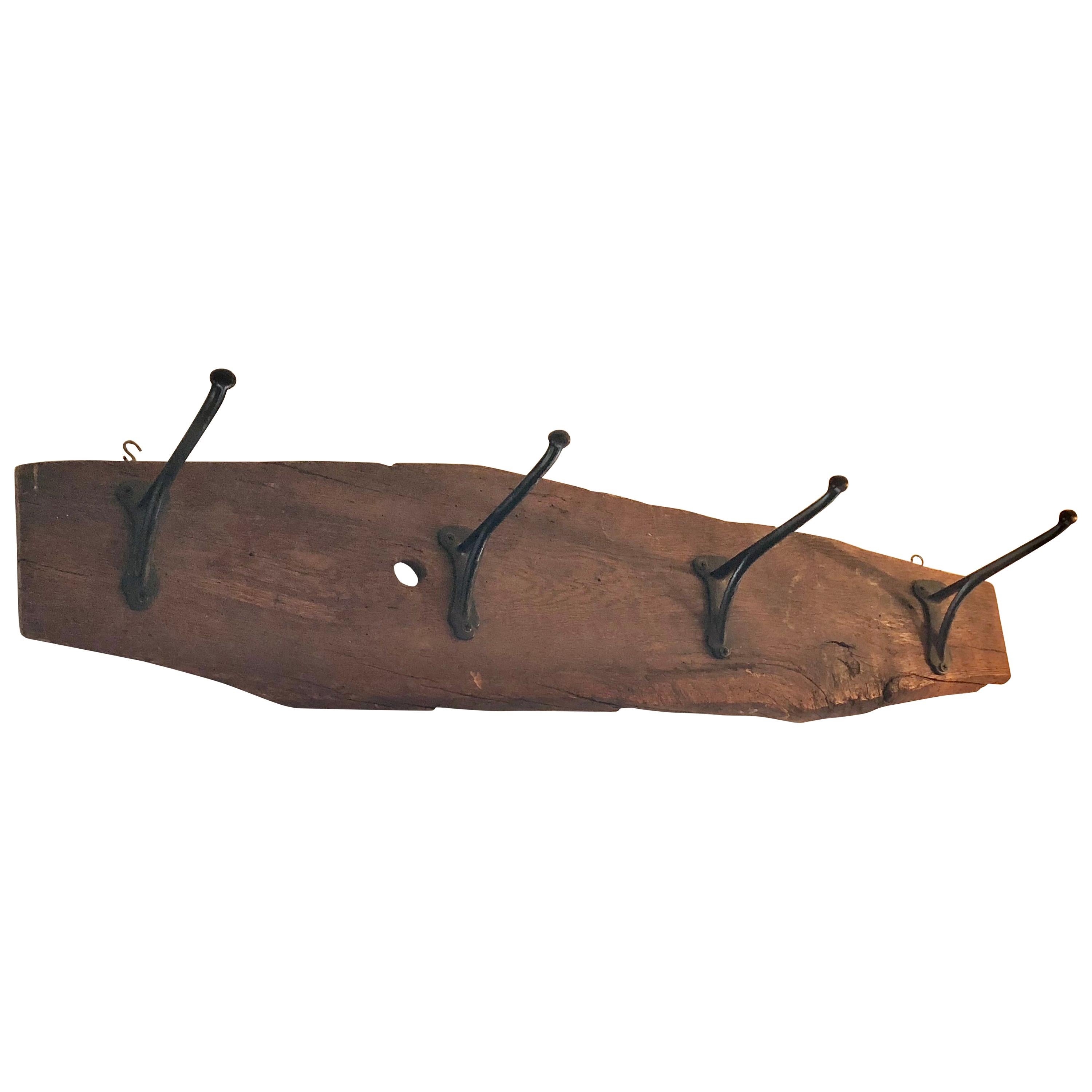 19th Century Rustic Live Edge Coat Hanger Plaque For Sale