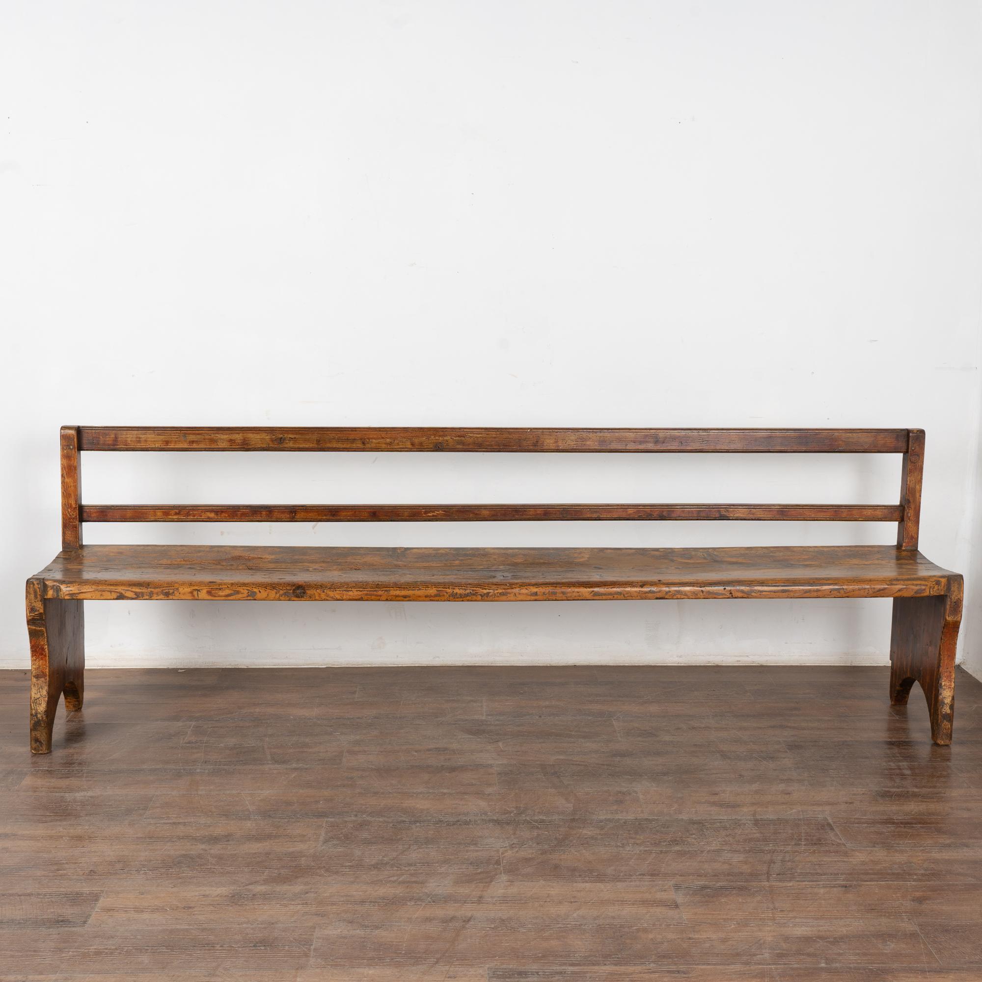 19th Century Rustic Long Pine Swedish Country Bench In Fair Condition In Round Top, TX