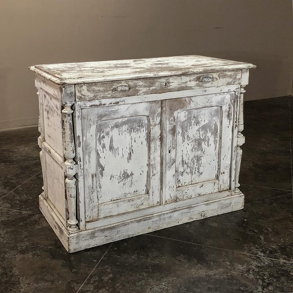 French 19th Century Rustic Neoclassical Painted Store Counter