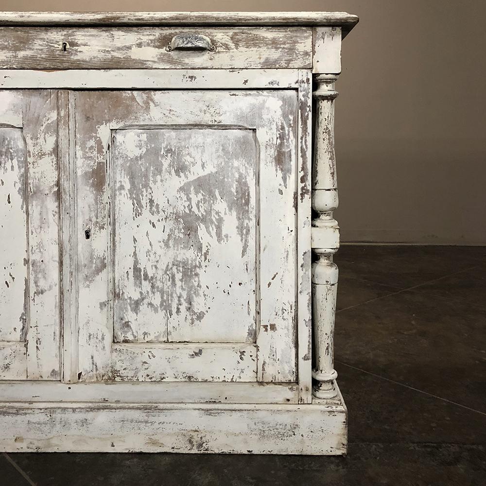 19th Century Rustic Neoclassical Painted Store Counter In Distressed Condition In Dallas, TX