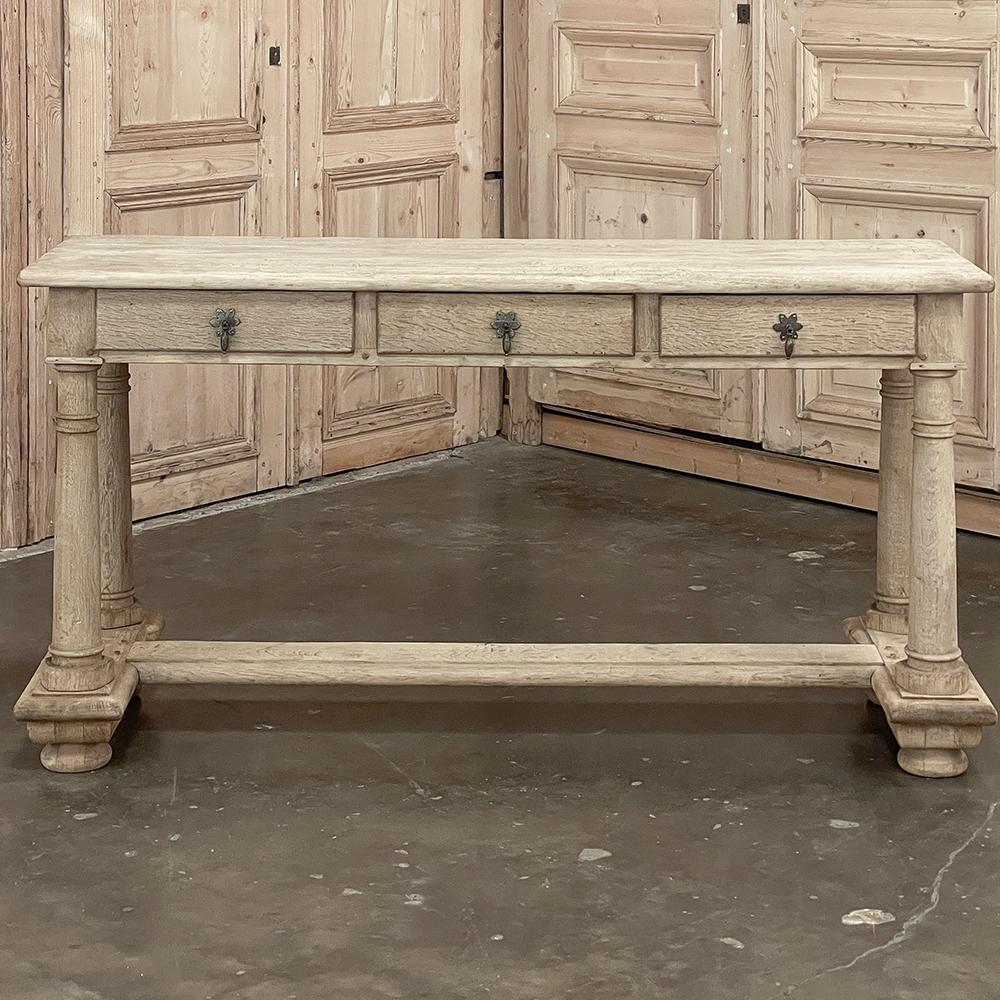 Belgian 19th Century Rustic Neoclassical Sofa Table ~ Console in Stripped Oak