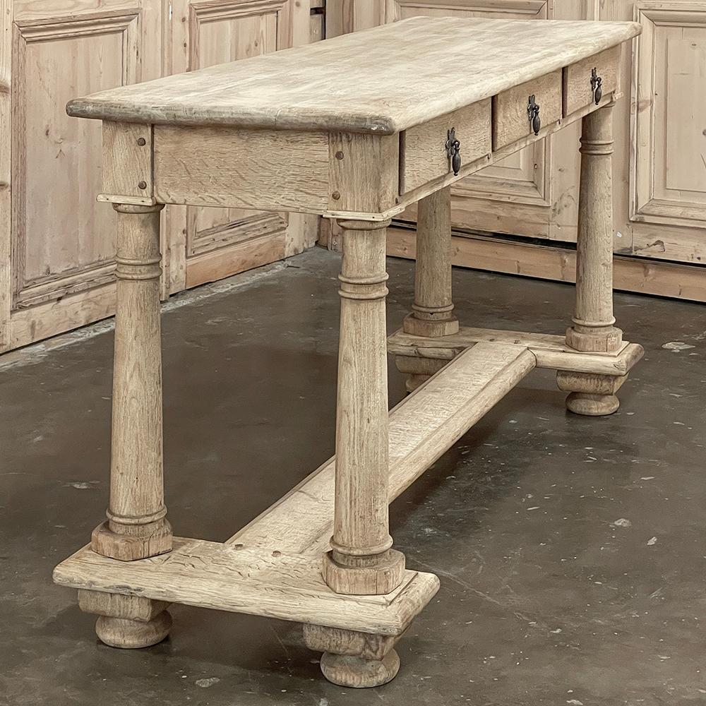 Hand-Crafted 19th Century Rustic Neoclassical Sofa Table ~ Console in Stripped Oak
