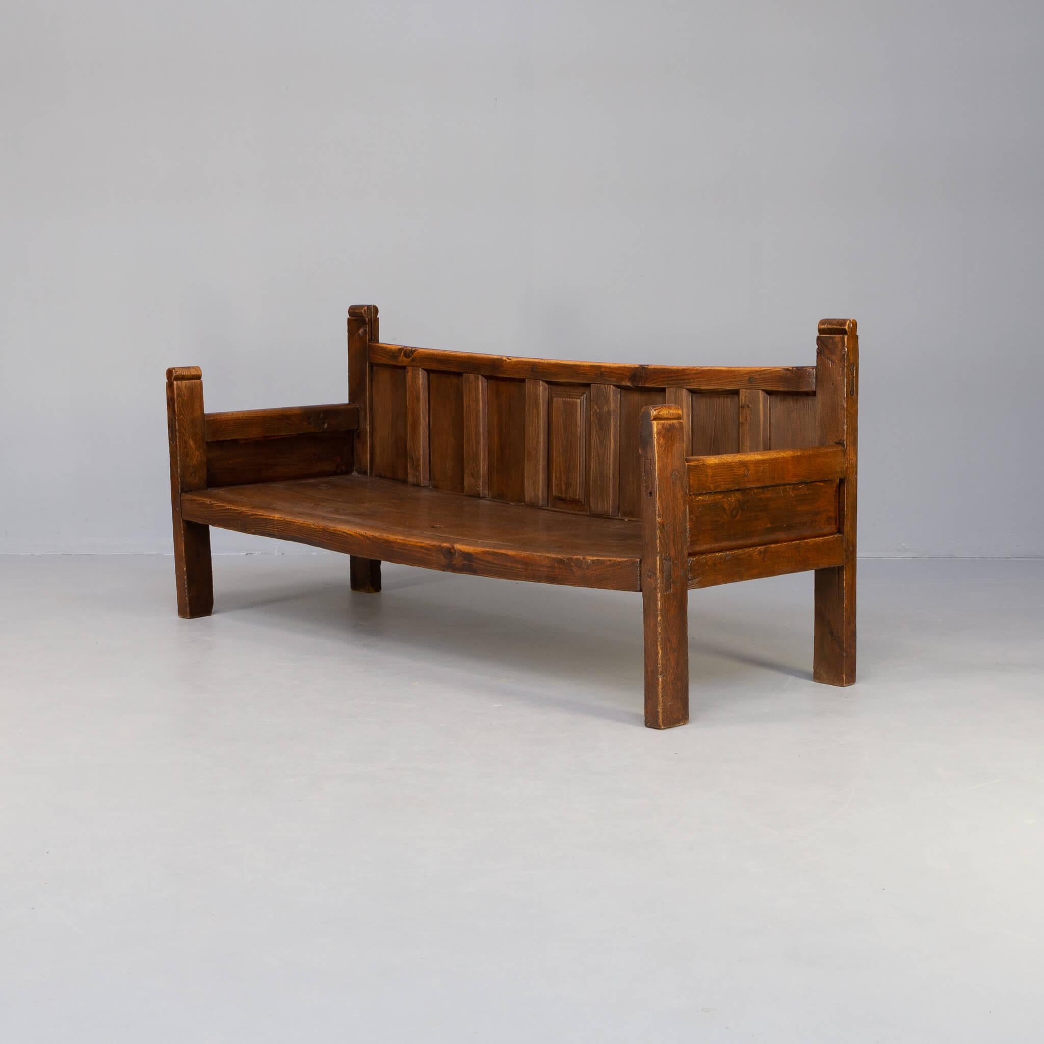 Spanish 19th Century Rustic Oak Wooden Bench For Sale