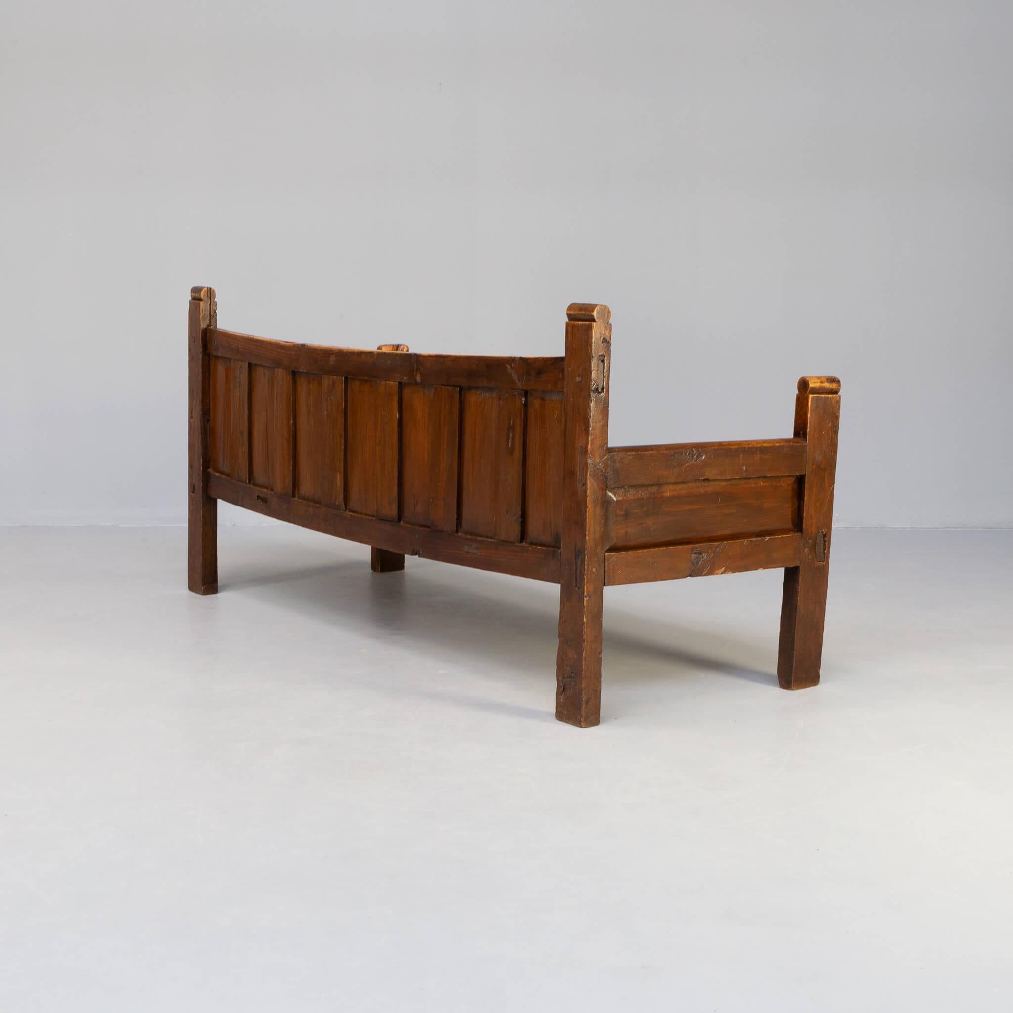 19th Century Rustic Oak Wooden Bench For Sale 2