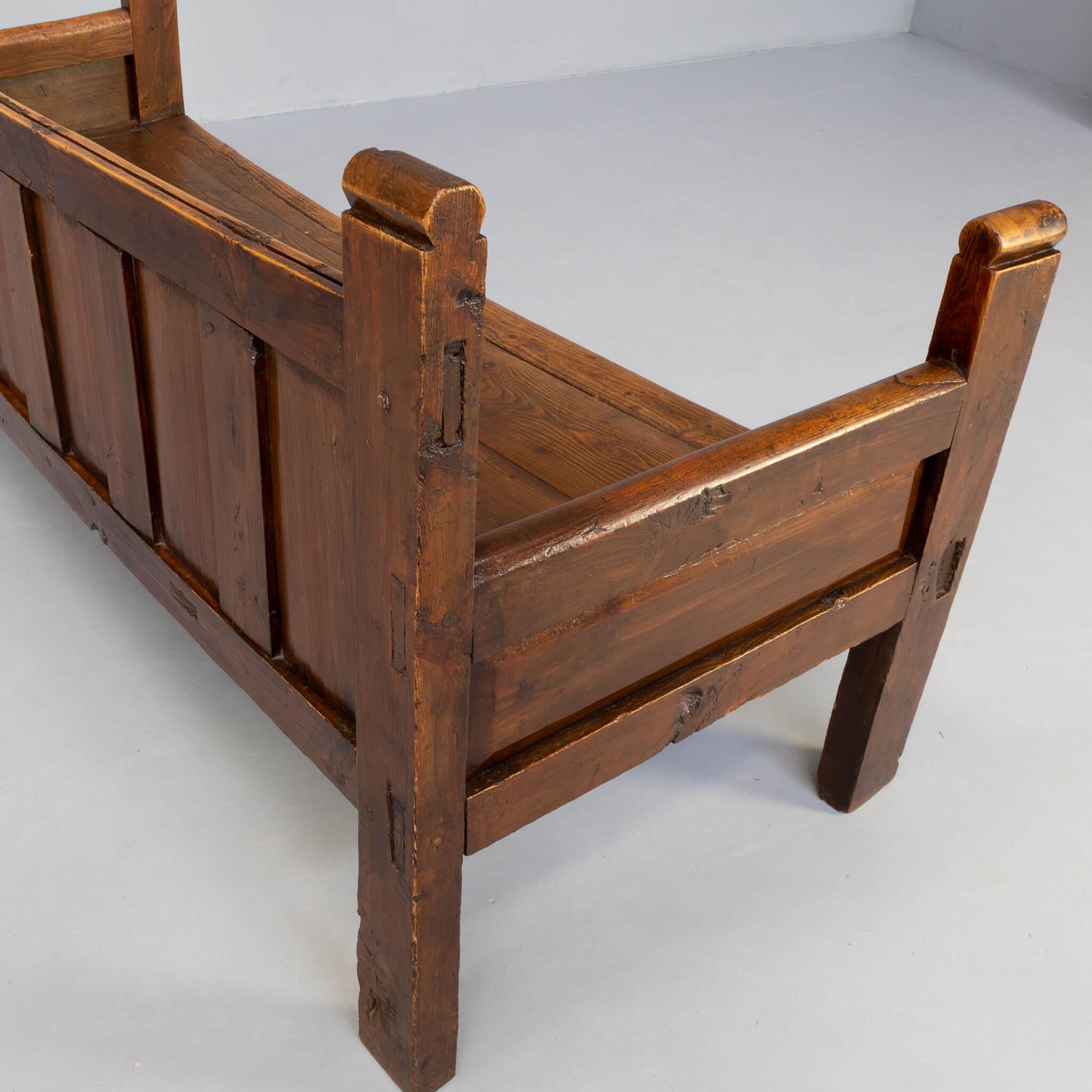 19th Century Rustic Oak Wooden Bench For Sale 5
