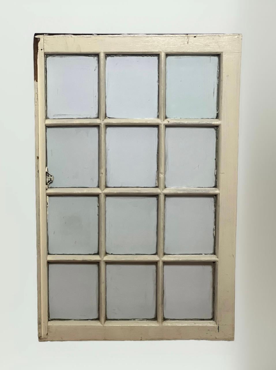 19th Century Rustic Painted Wood 12-Pane Window Sash with Original Glass In Good Condition For Sale In Doylestown, PA