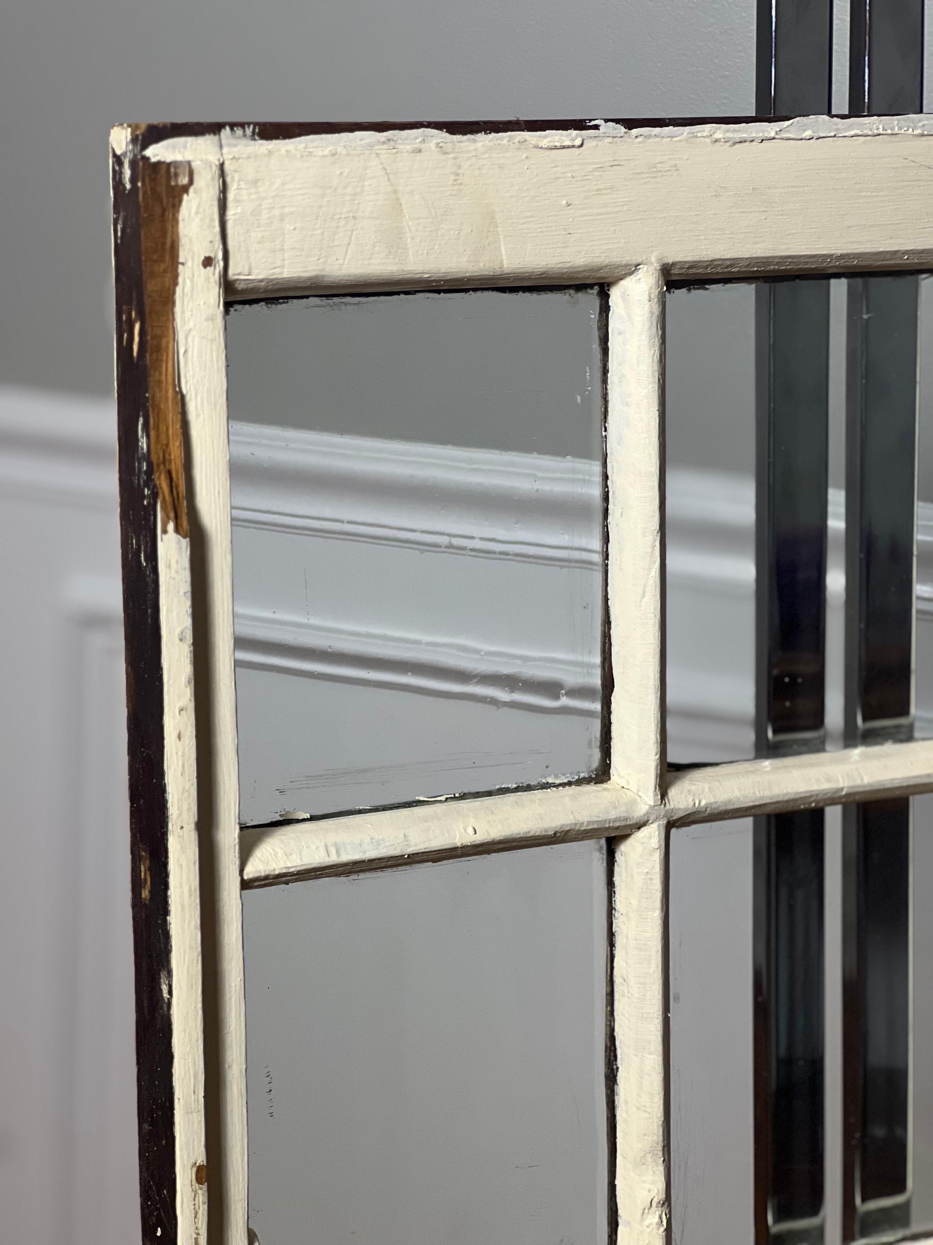 19th Century Rustic Painted Wood 12-Pane Window Sash with Original Glass For Sale 1