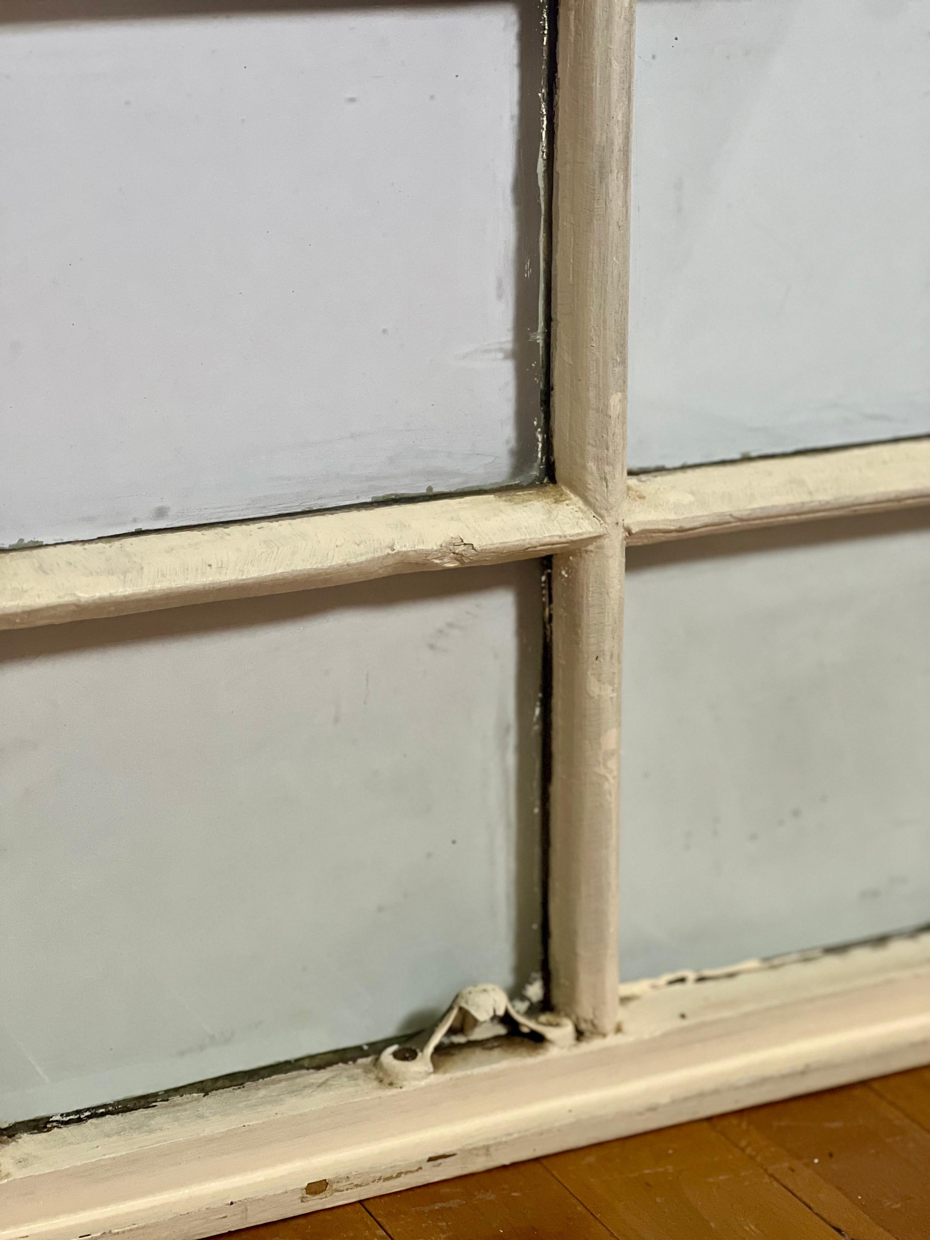 19th Century Rustic Painted Wood 12-Pane Window Sash with Original Glass For Sale 2