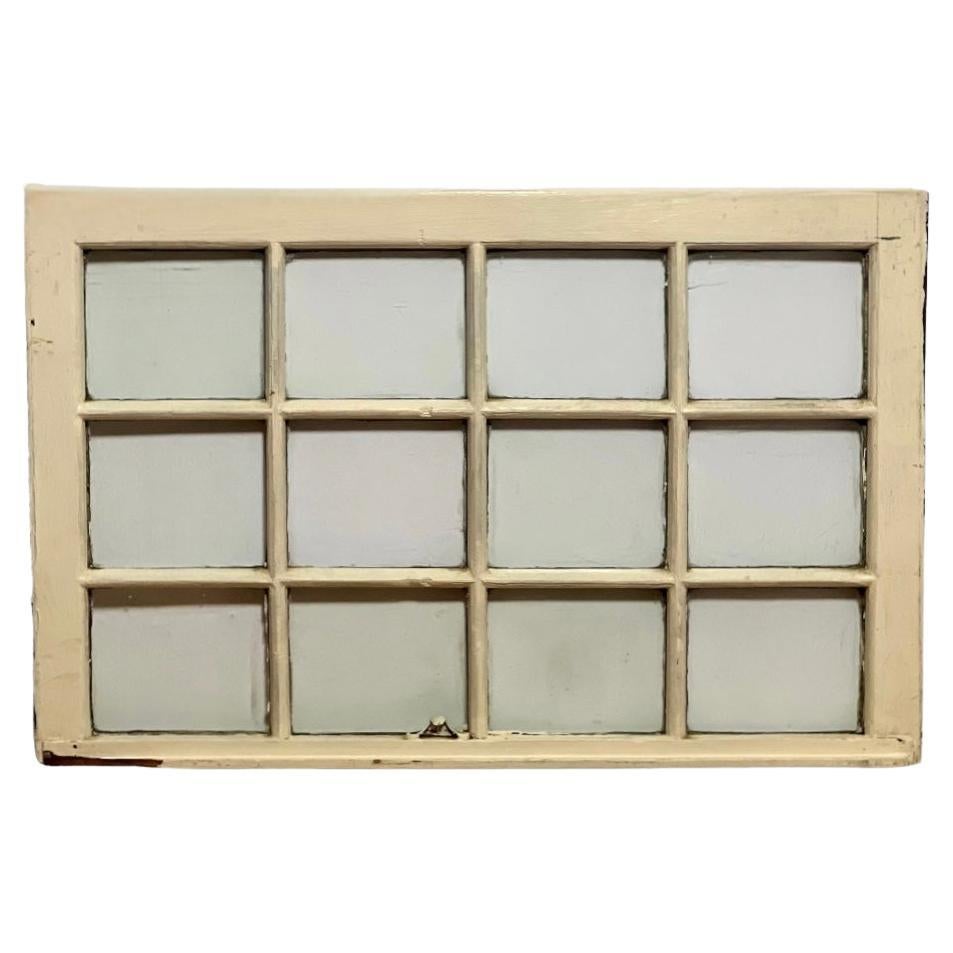 19th Century Rustic Painted Wood 12-Pane Window Sash with Original Glass For Sale