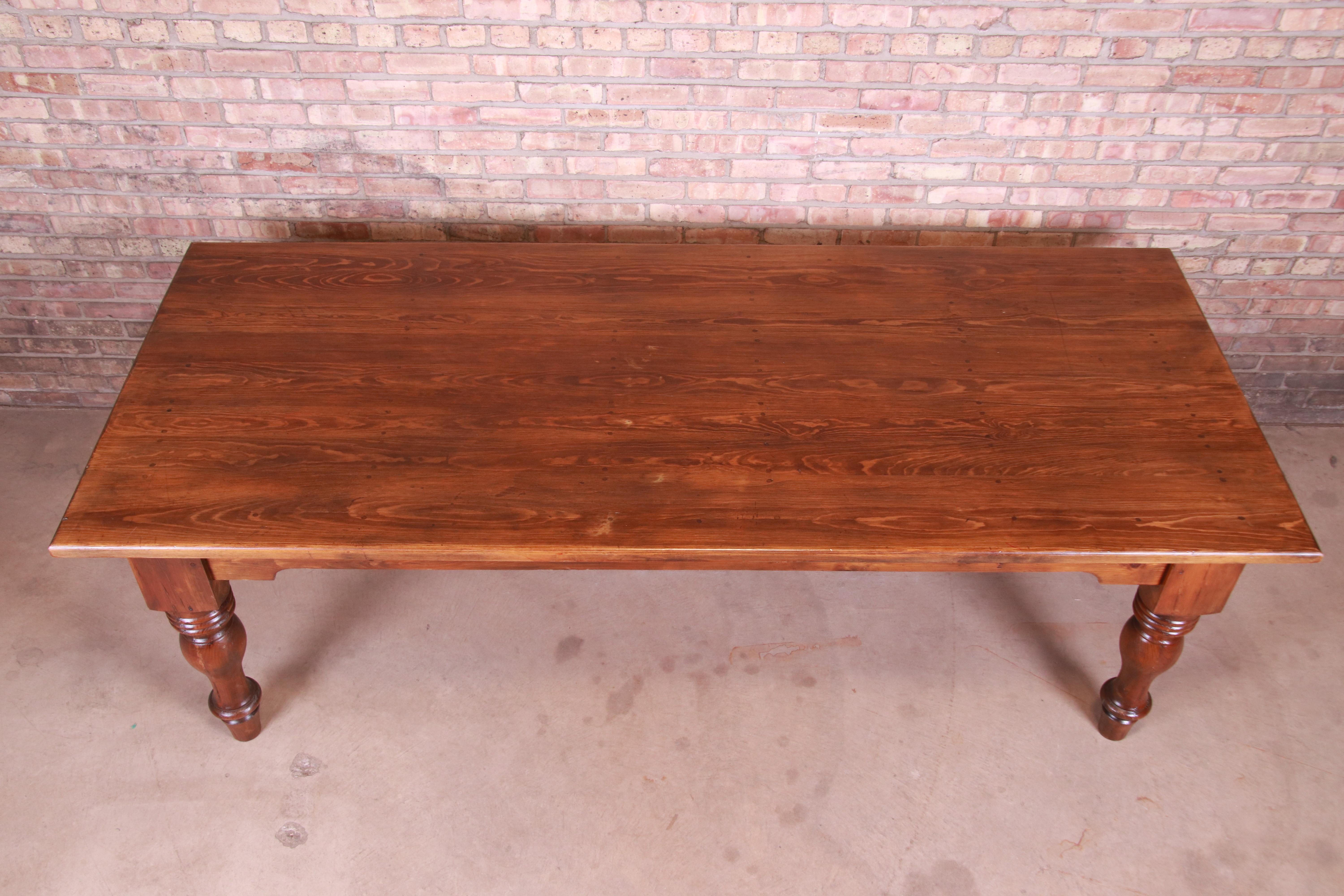 19th Century Rustic Pine American Harvest Farm Table with Drawers 9