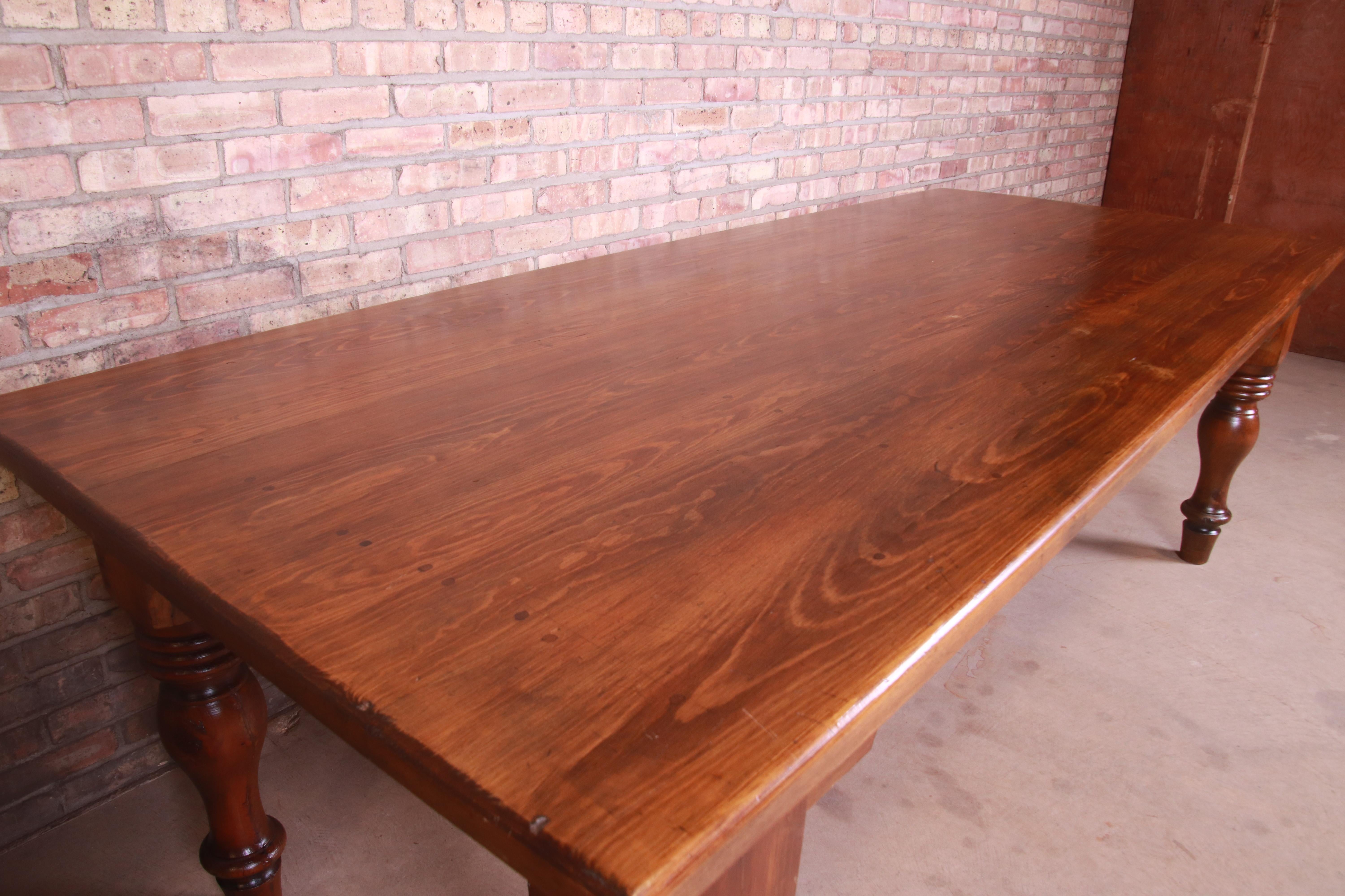 19th Century Rustic Pine American Harvest Farm Table with Drawers 10