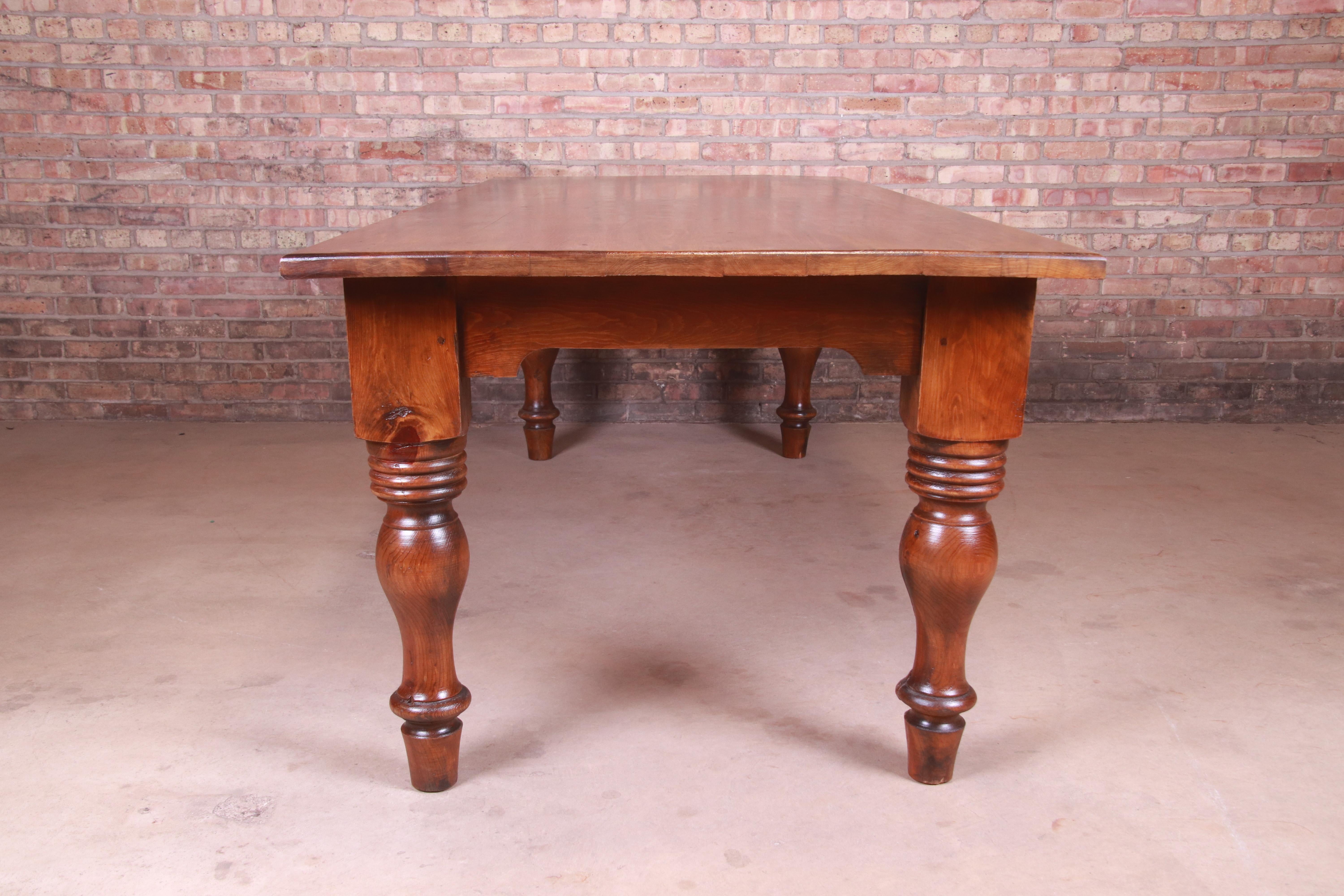 19th Century Rustic Pine American Harvest Farm Table with Drawers 11
