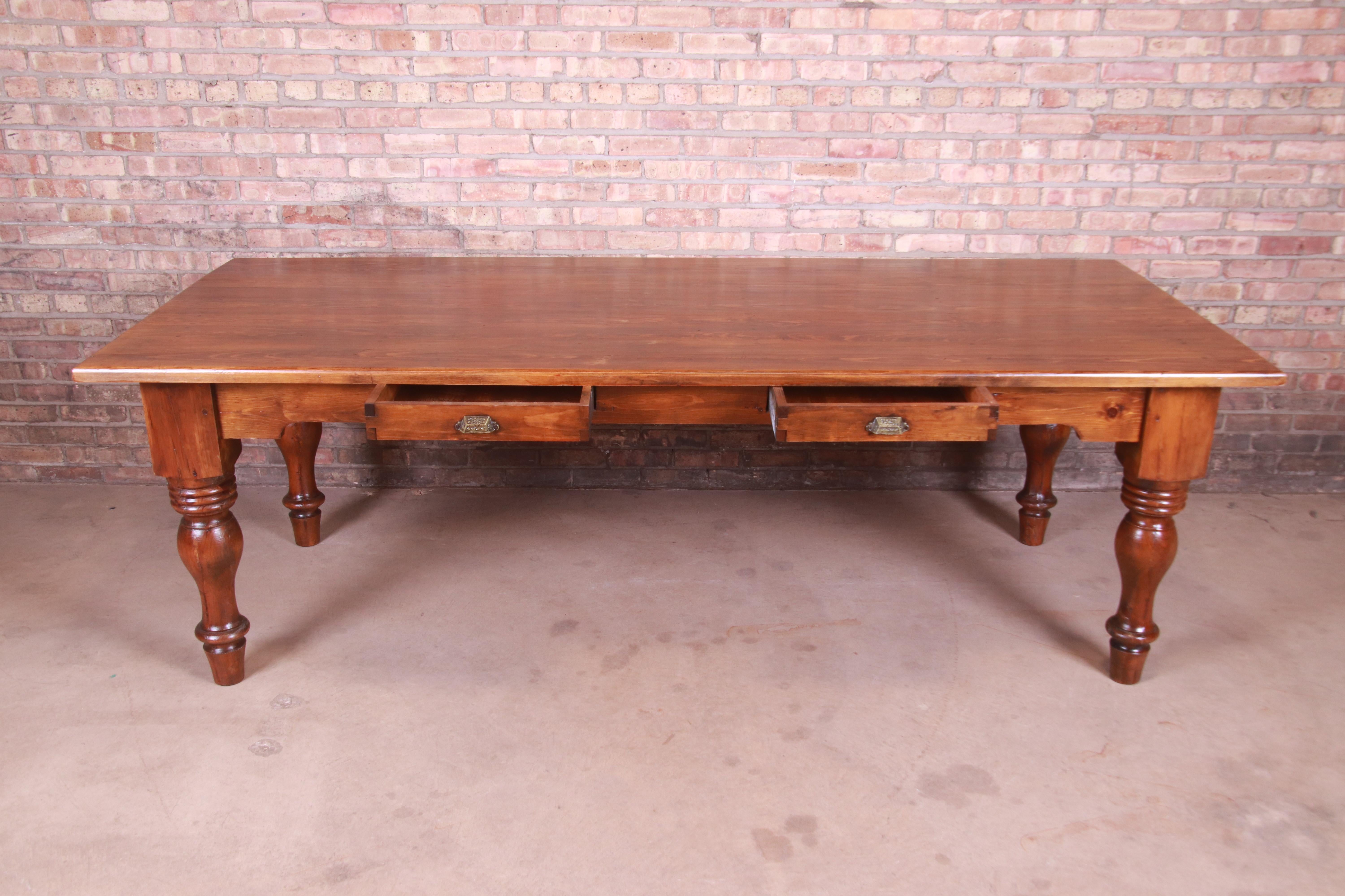 19th Century Rustic Pine American Harvest Farm Table with Drawers 4
