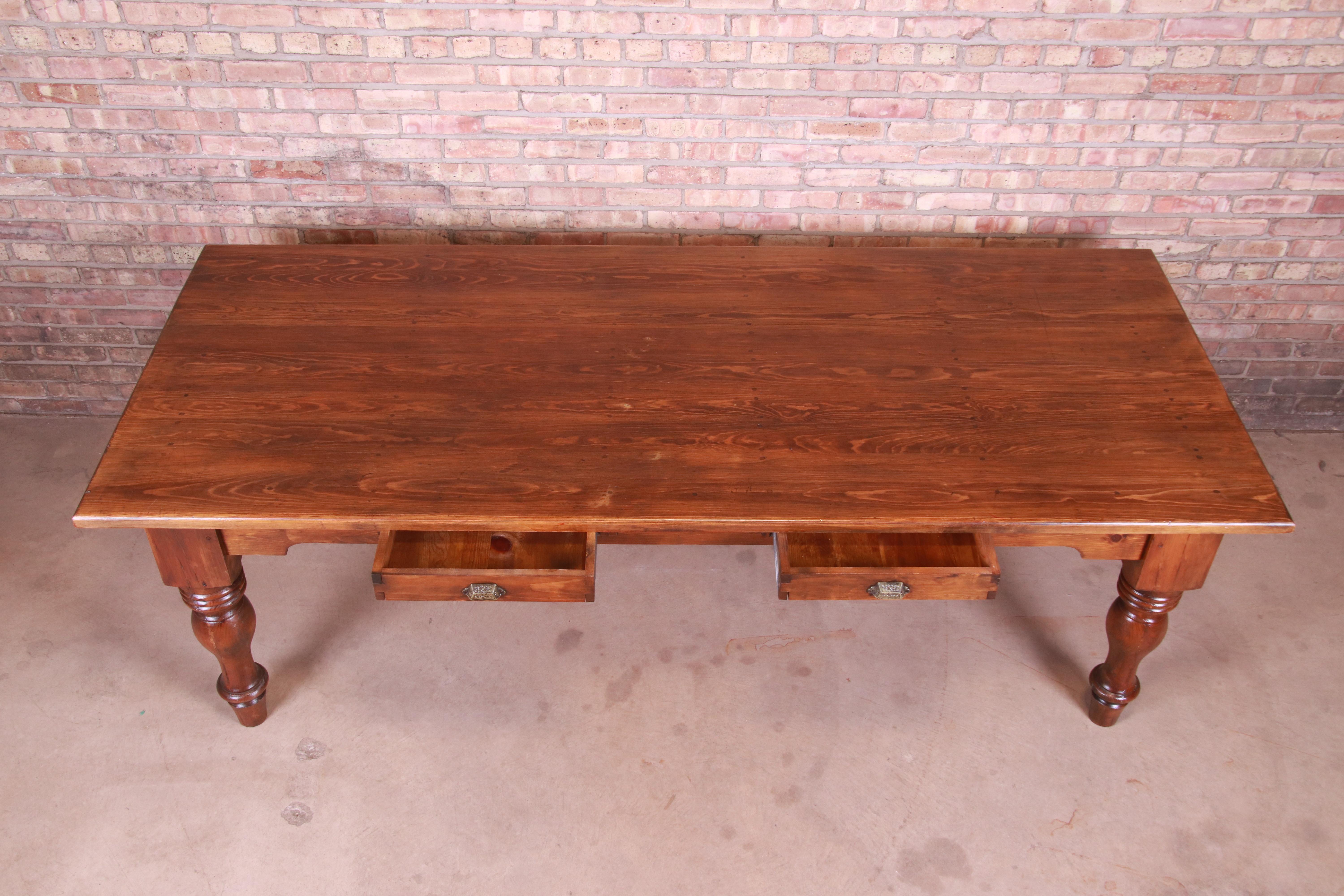 19th Century Rustic Pine American Harvest Farm Table with Drawers 5