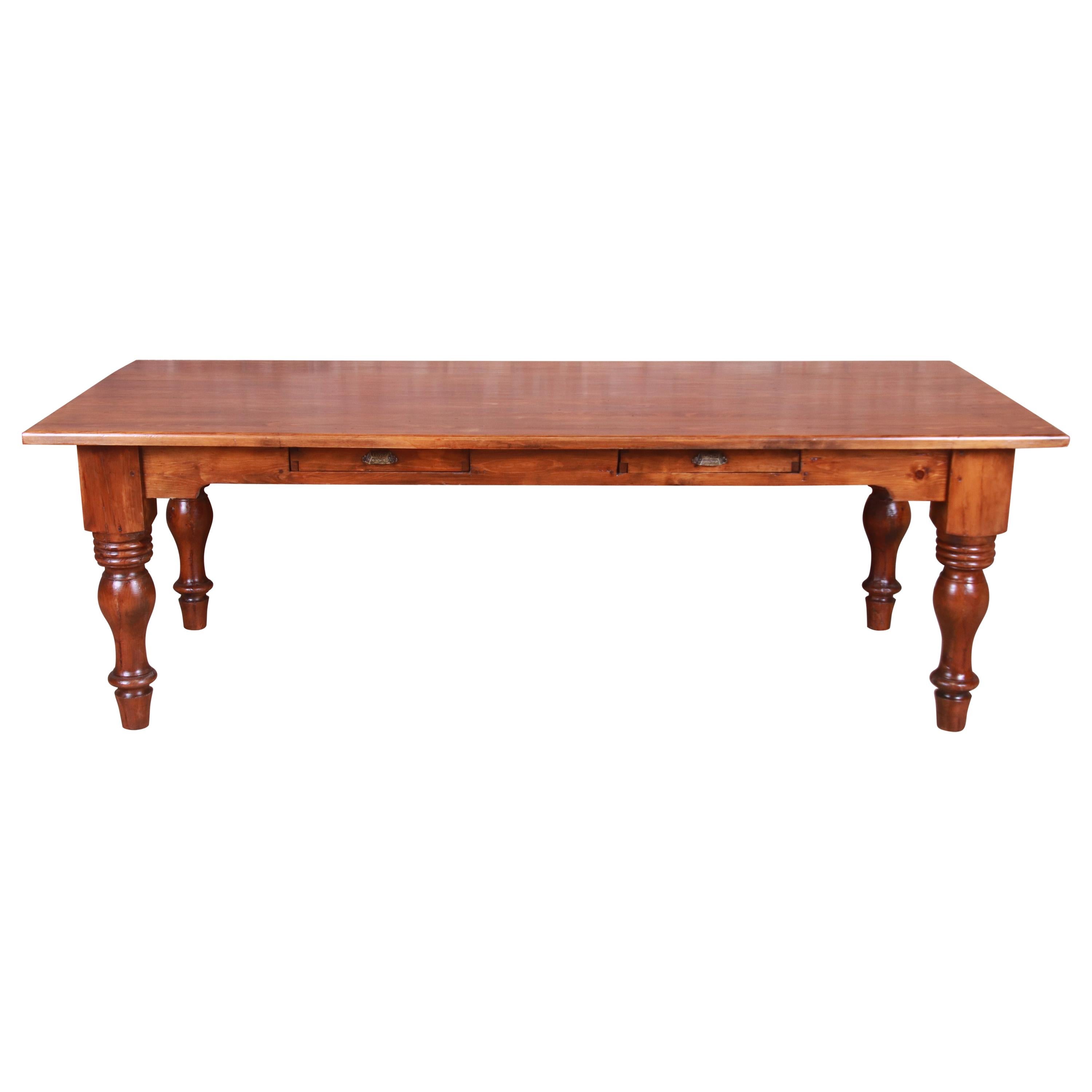 19th Century Rustic Pine American Harvest Farm Table with Drawers