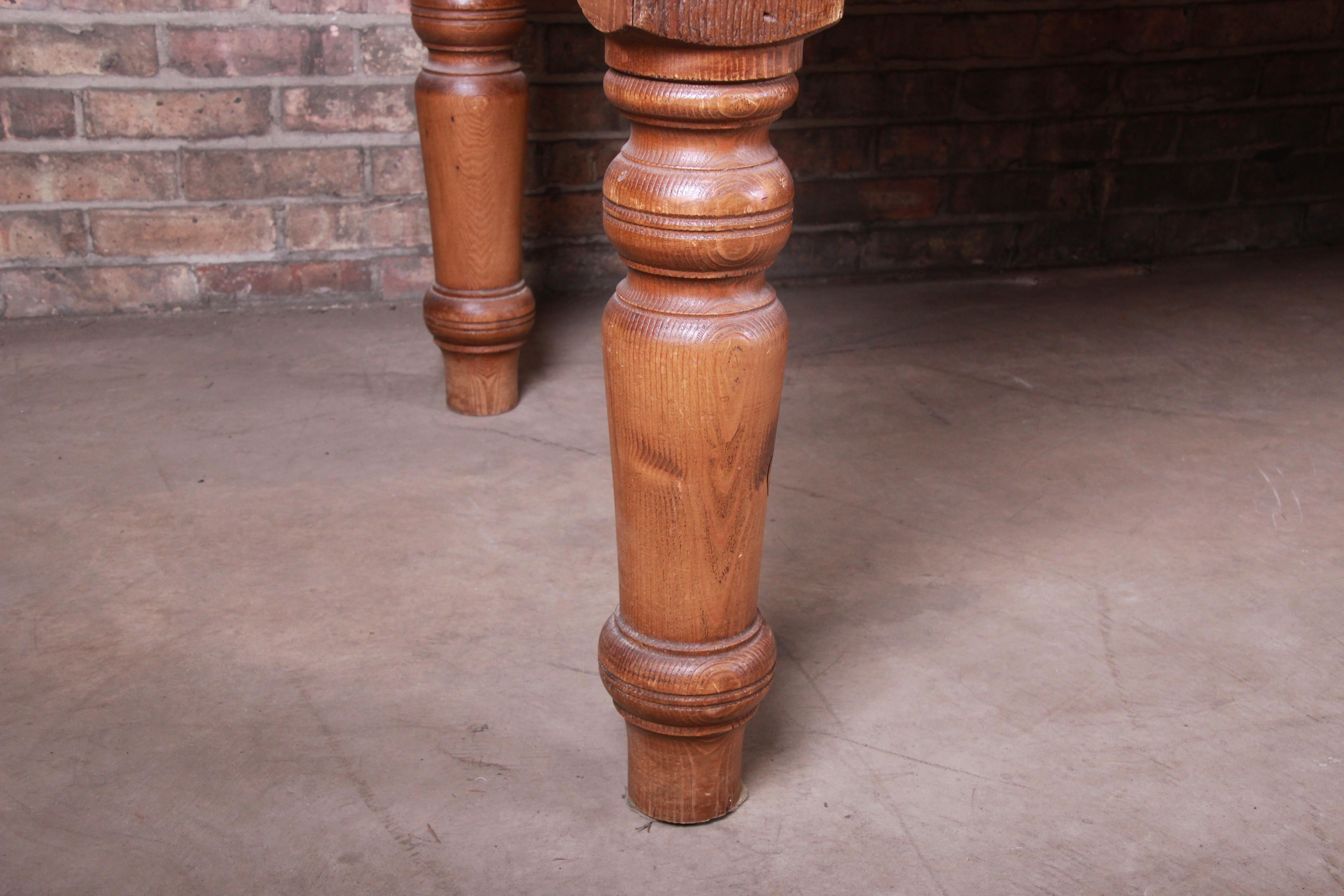 19th Century Rustic Pine American Harvest Farm Table with Turned Legs 8