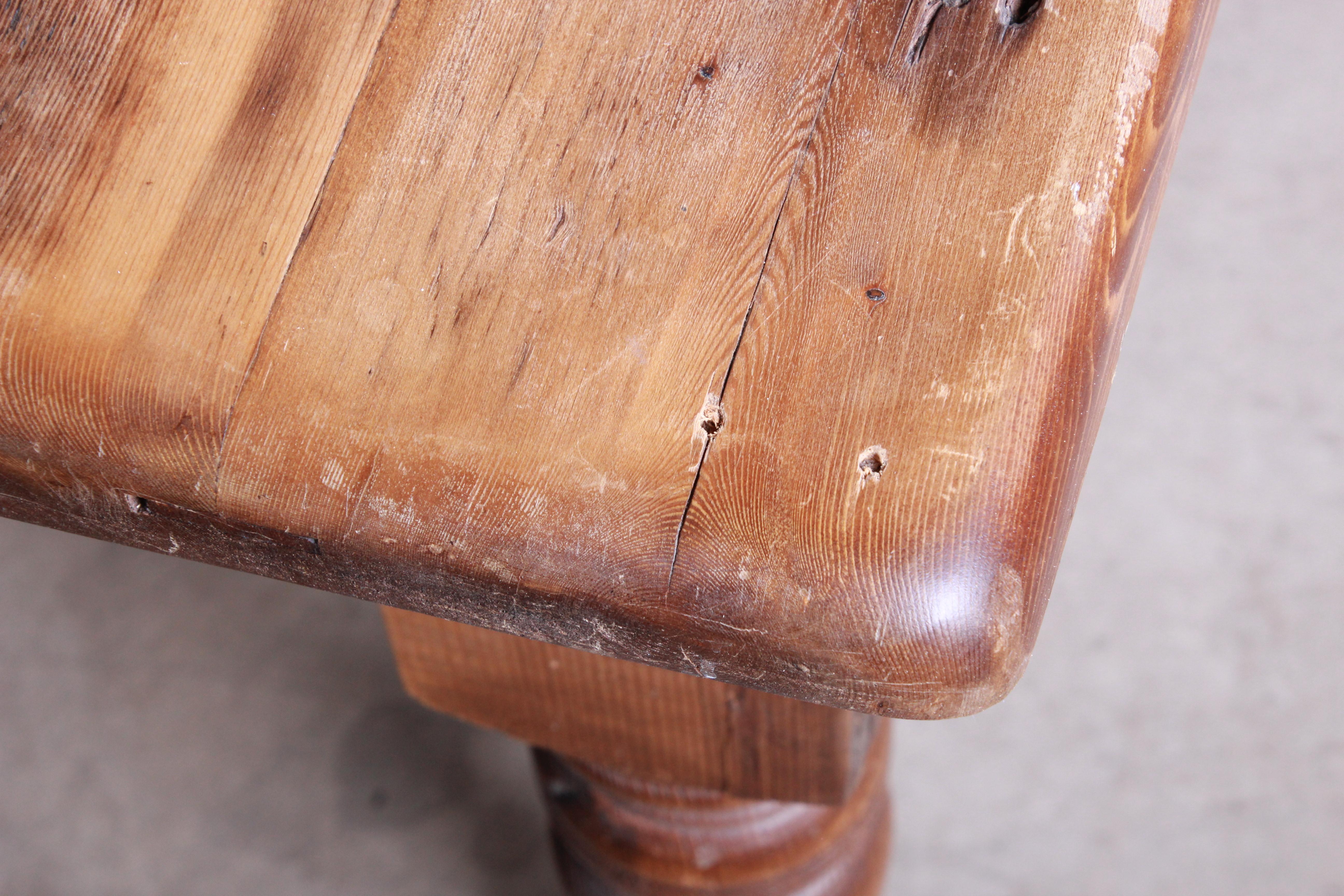 19th Century Rustic Pine American Harvest Farm Table with Turned Legs 5