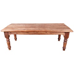 19th Century Rustic Pine American Harvest Farm Table with Turned Legs