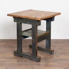 19th-Century Rustic Pine Console Table with Painted Base and Shelf