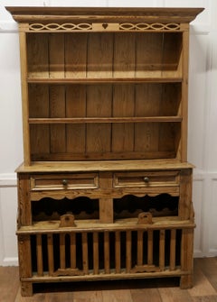 19th Century Rustic Pine Irish Chicken Hutch Dresser