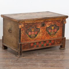 19th Century Rustic Pine Original Painted Flat Top Trunk