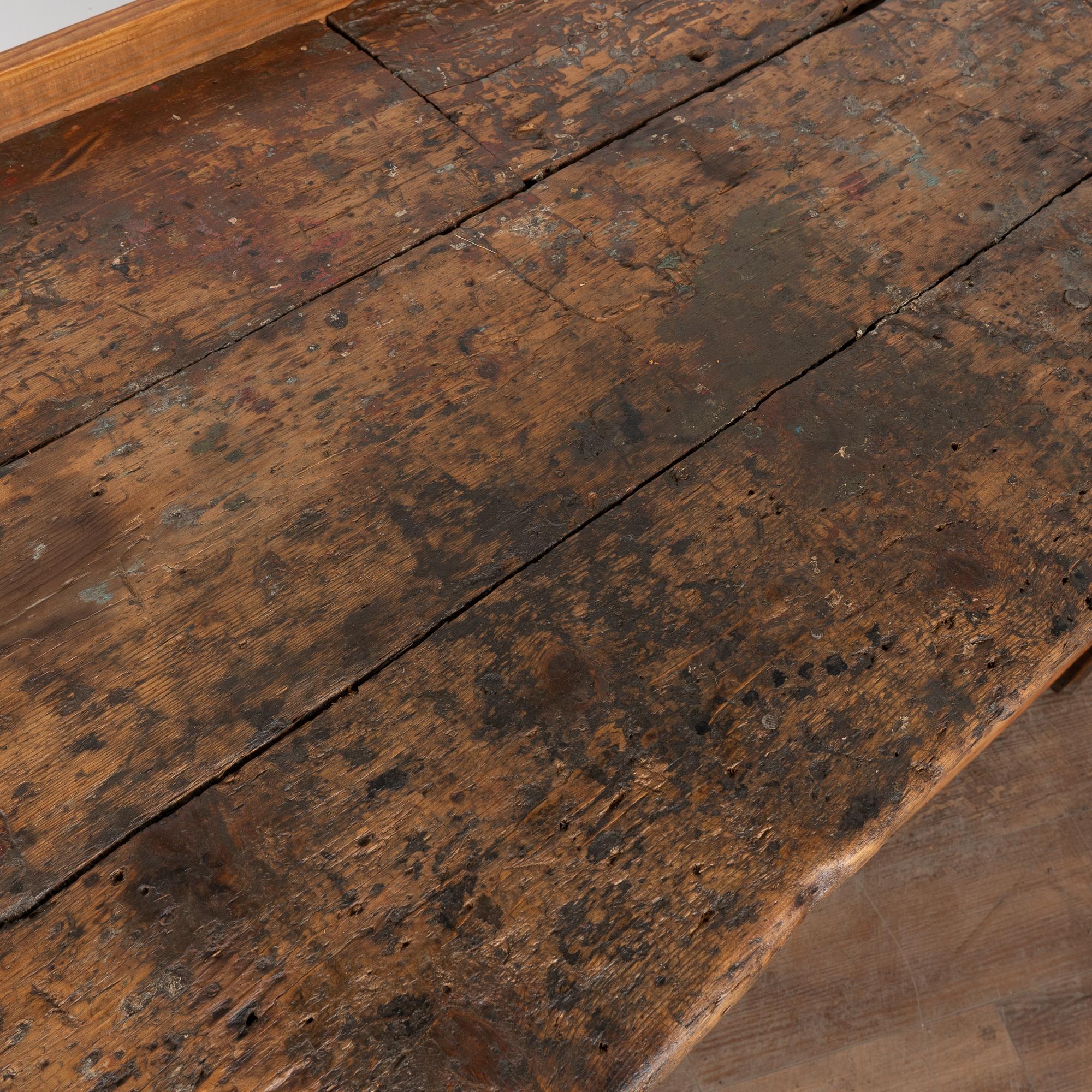 19th Century Rustic Pine Work Table with Shelf, Console or Island For Sale 5